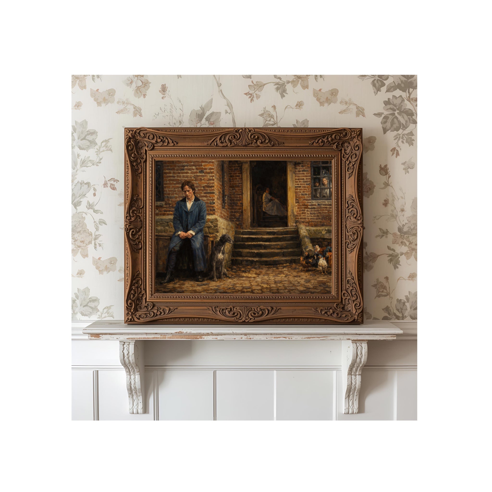 Mr. Darcy Waits Art Print Pride and Prejudice Oil Painting Jane Austen Artwork Regency Era Gallery Wall Book Decor