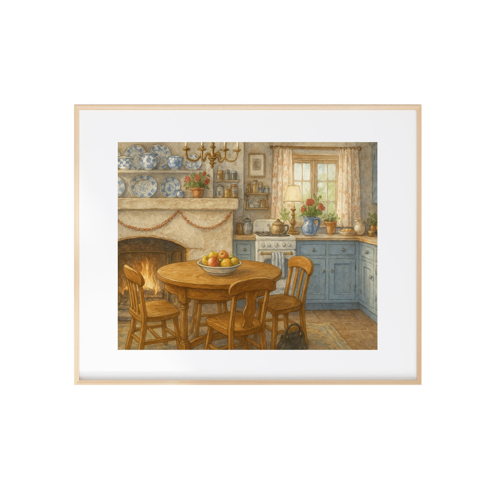 The Holiday Kitchen Watercolor Painting Rosehill Cottage Art Print