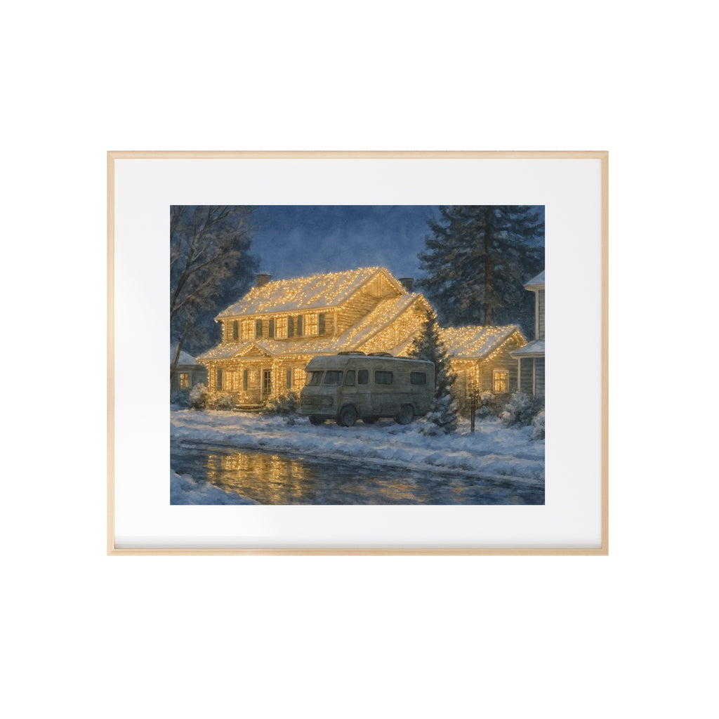 Christmas Vacation House and RV Art Print Holiday Watercolor Painting