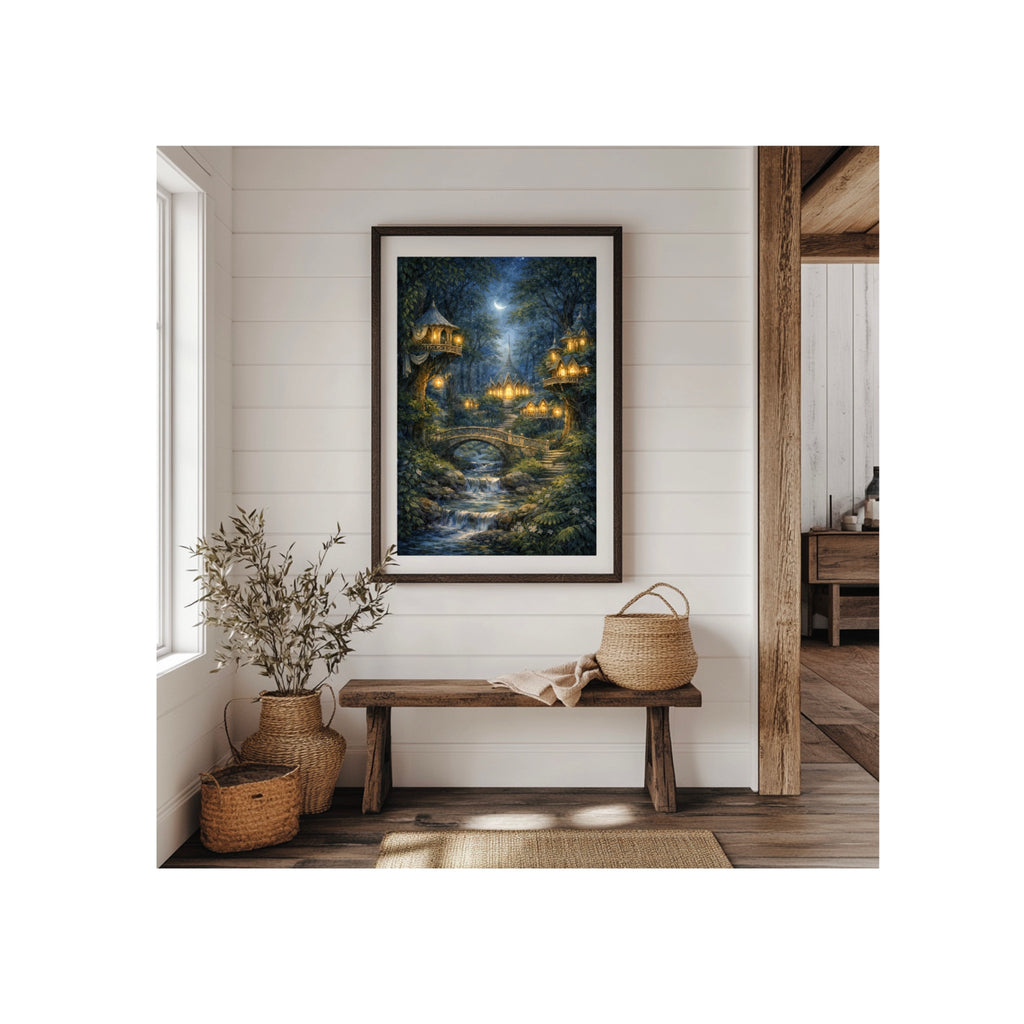 Lothlorien Art Print Elven Enchanted Forest Watercolor Painting Fantasy Book Artwork