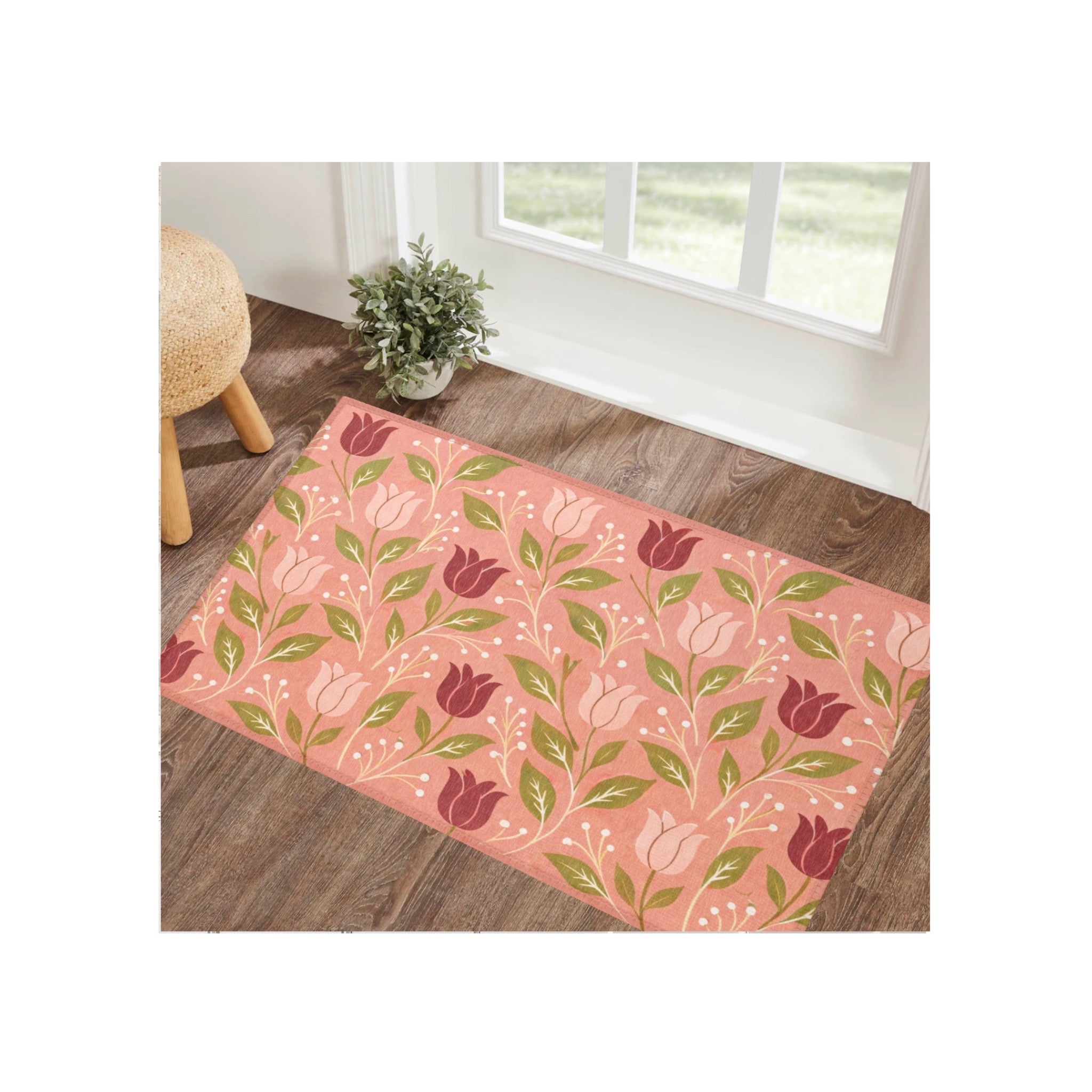 Scandinavian Pink Tulip Art Accent Rug