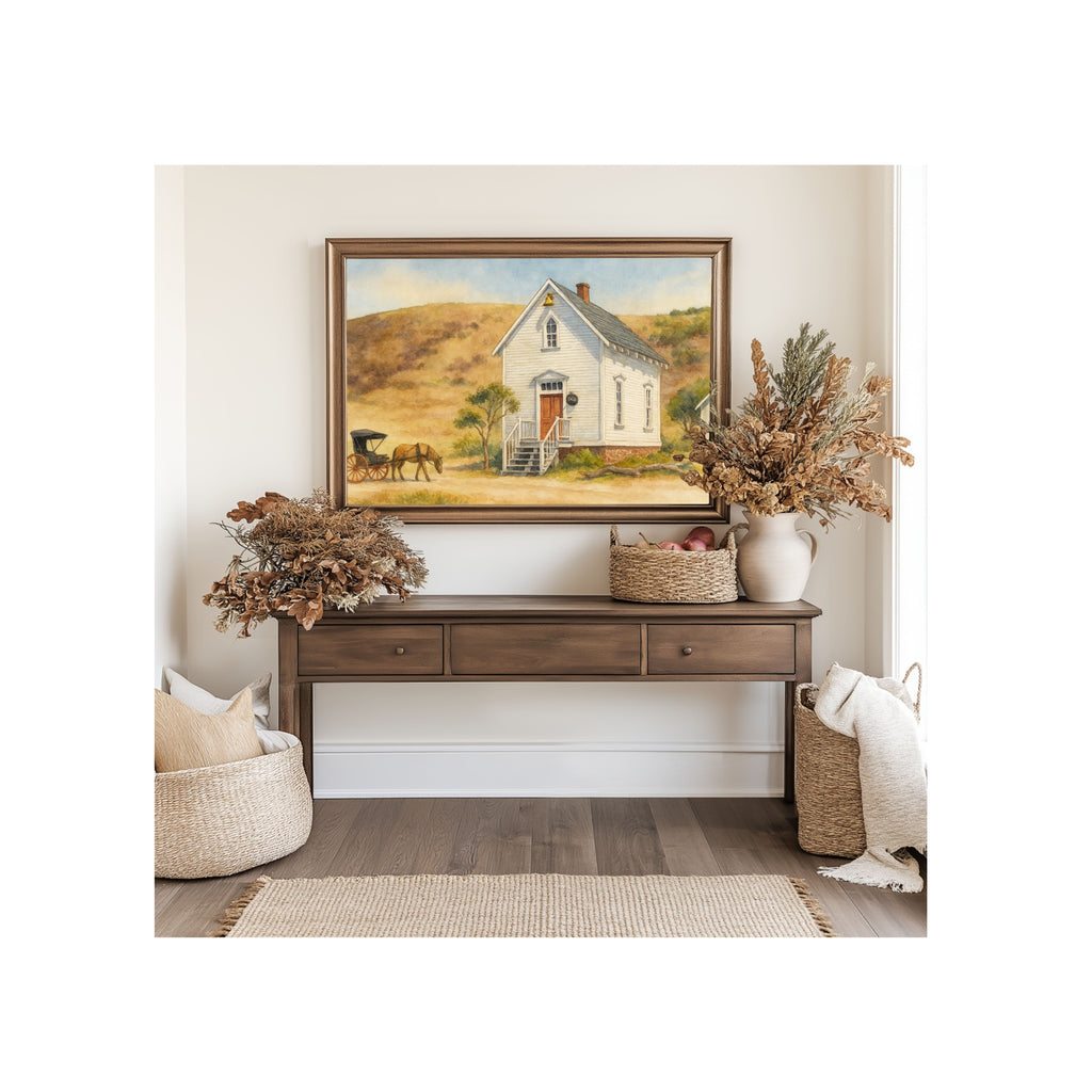 Walnut Grove Schoolhouse Art Print Old West Church Watercolor Painting Book Gallery Wall Decor