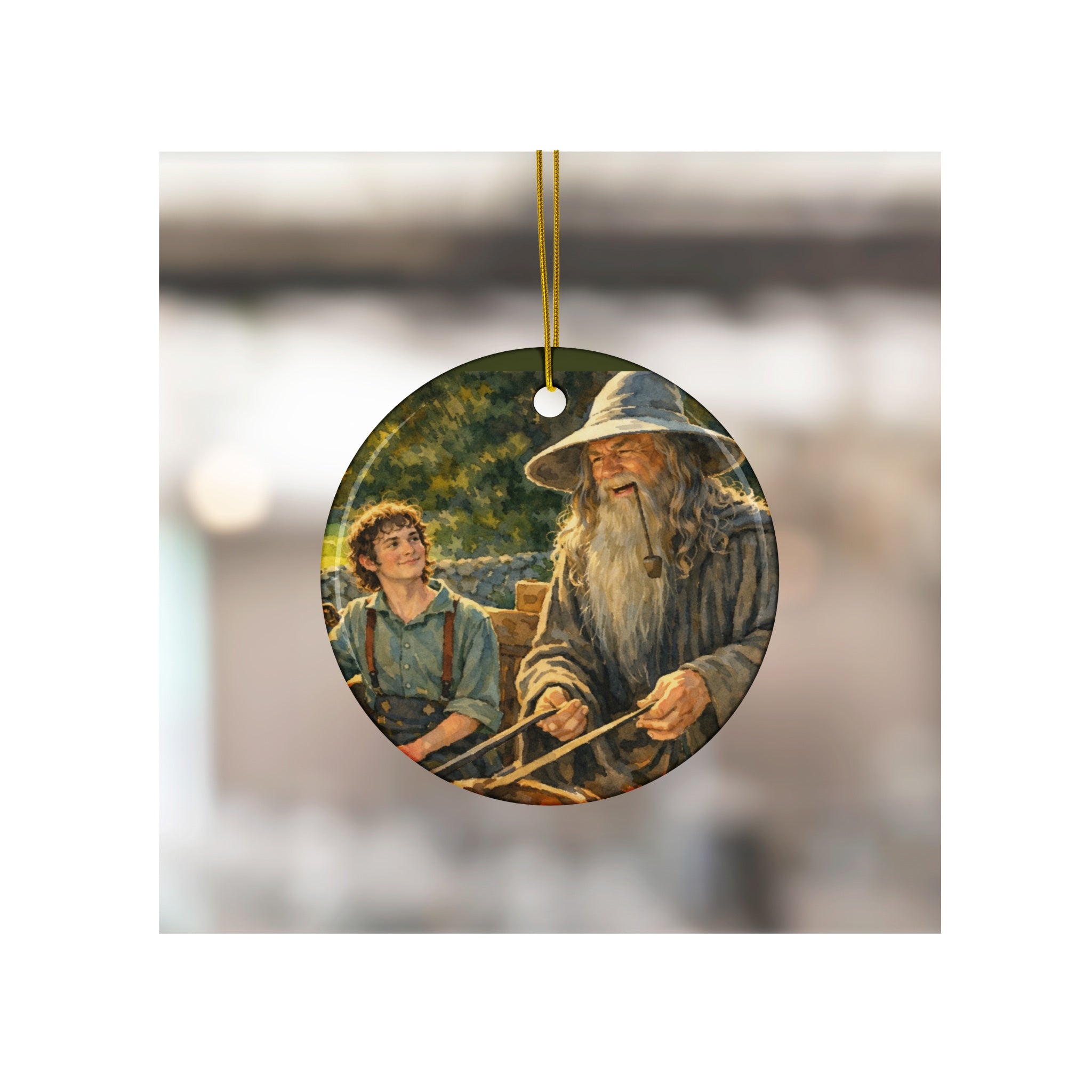 A Visit from a Wizard Friend Ceramic Ornament Fantasy Book Watercolor Decor