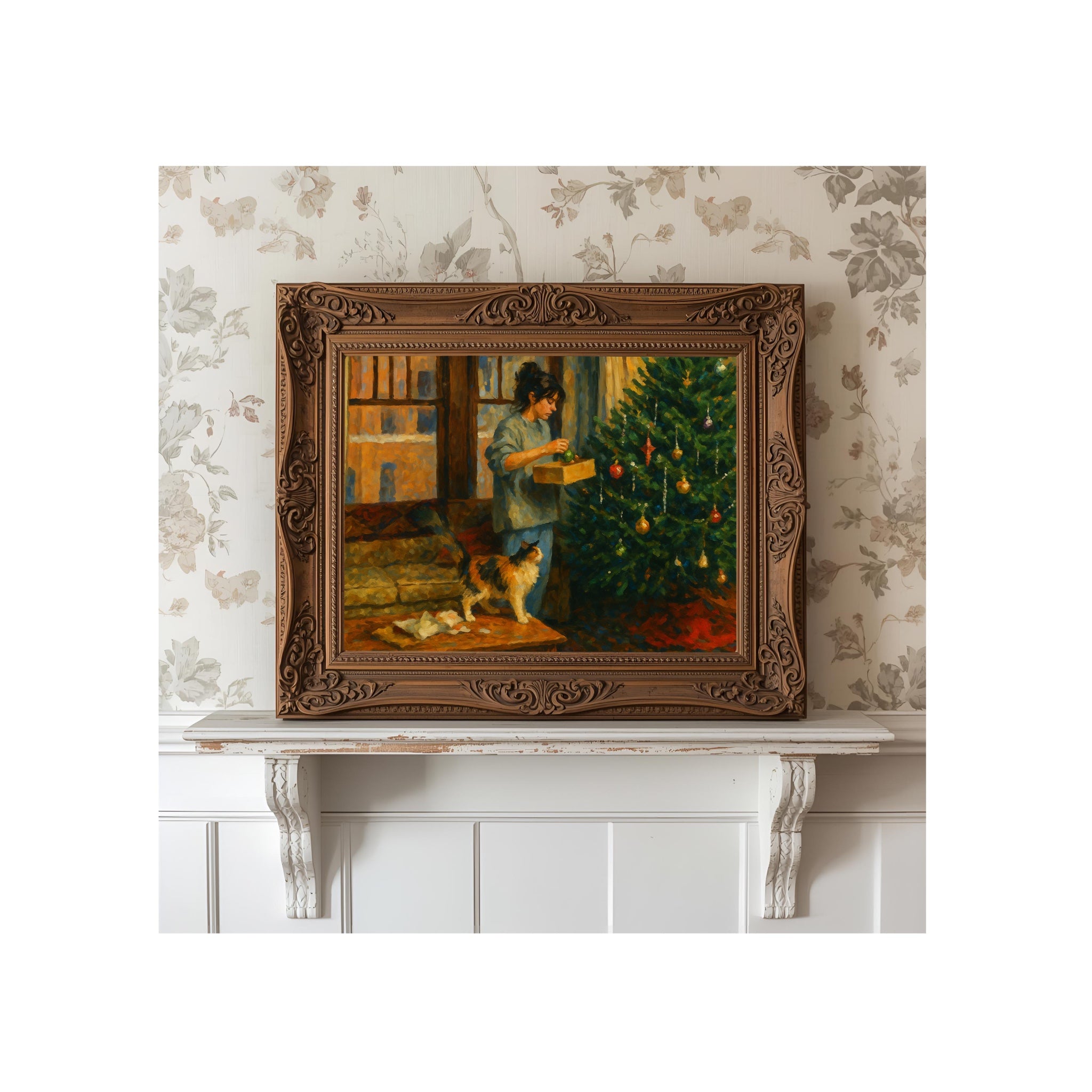 Lucy Decorates the Tree Acrylic Painting Art Print