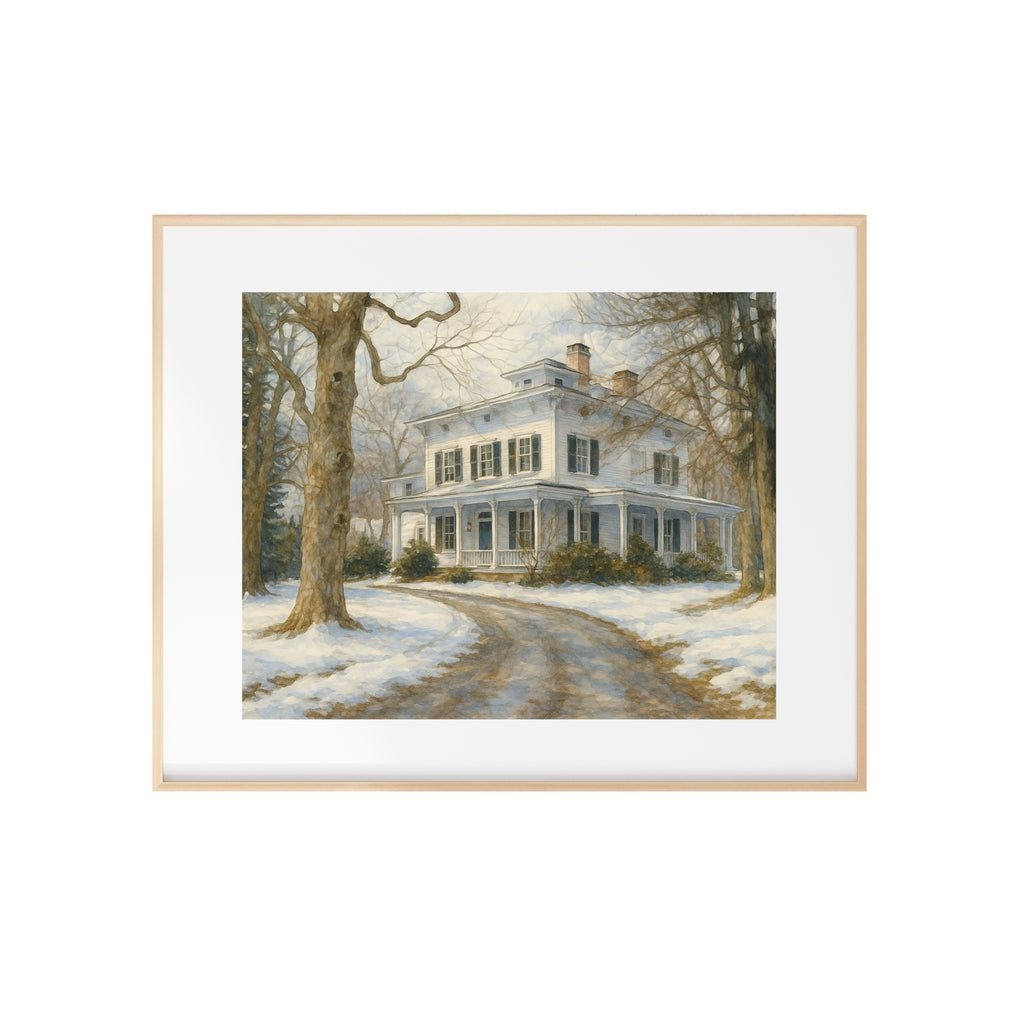 The Family Stone House Watercolor Painting Christmas Art Print