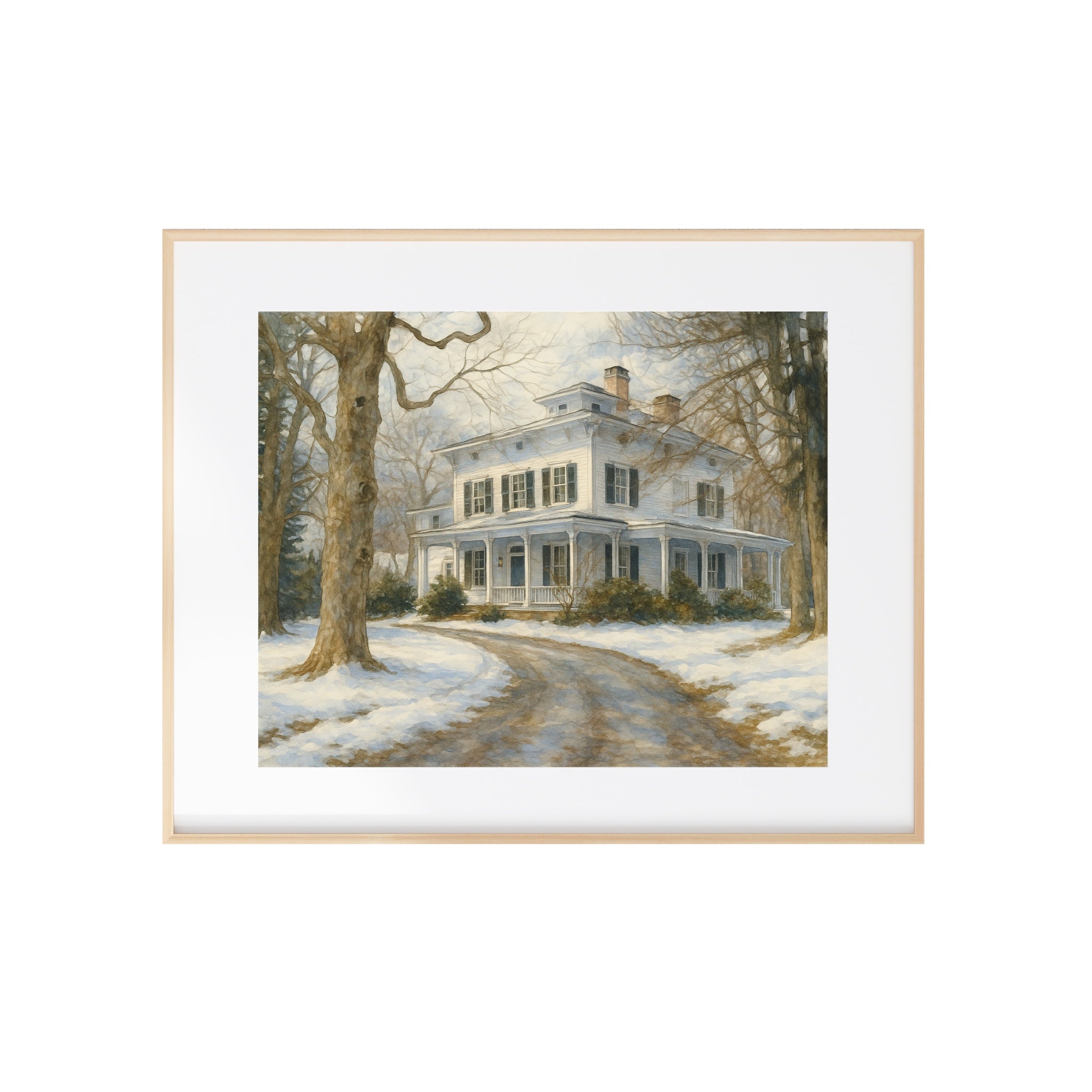 The Family Stone House Watercolor Painting Christmas Art Print