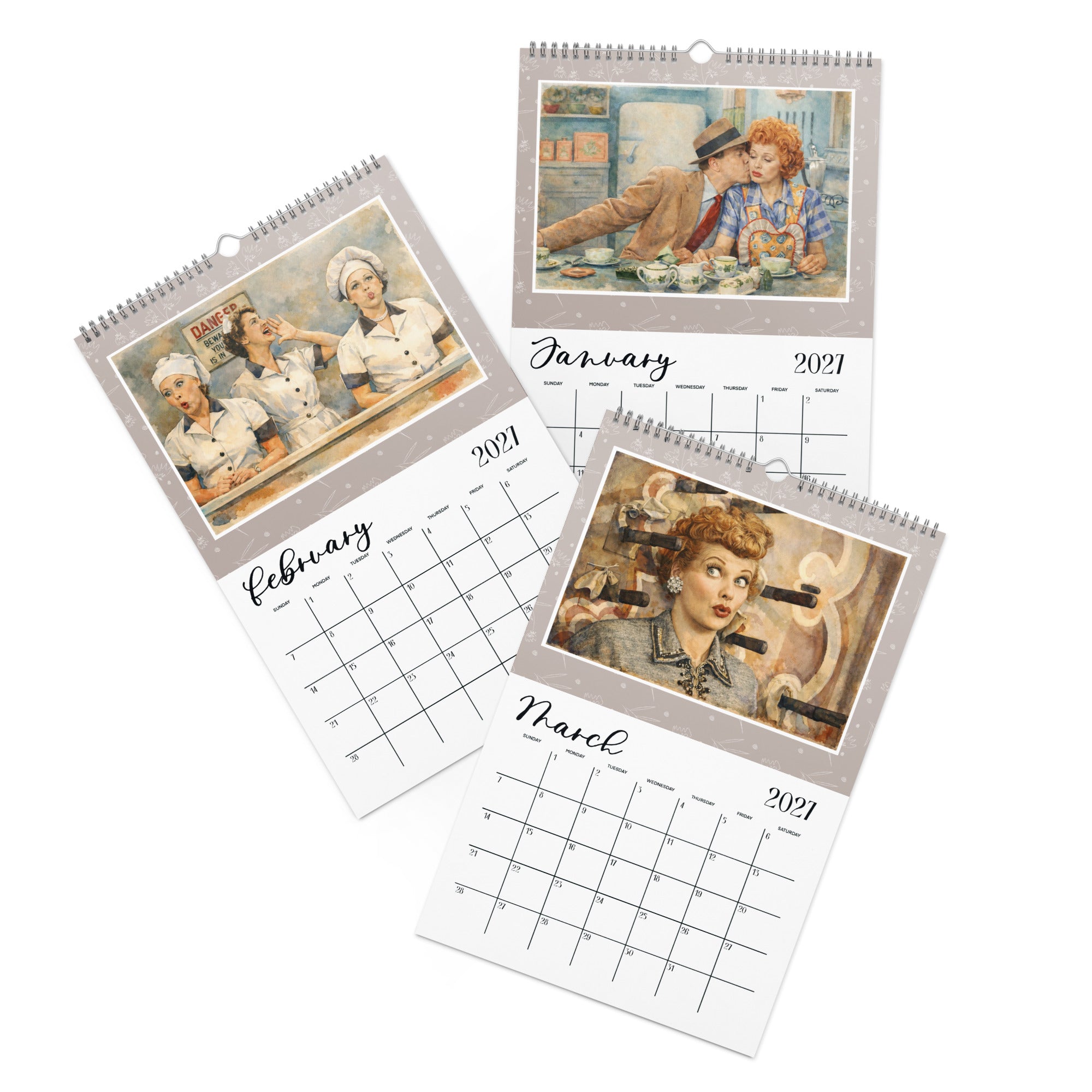 I Love Lucy 2027 Wall Calendar Lucielle Ball Watercolor Painting Art Printed Calendar