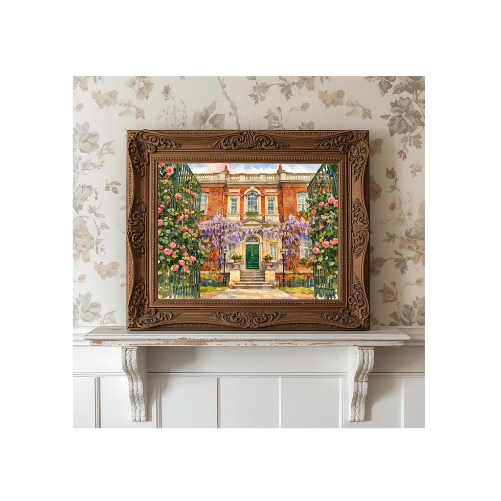 Wisteria House Art Print Regency Era Watercolor Painting Book Gallery Wall Decor