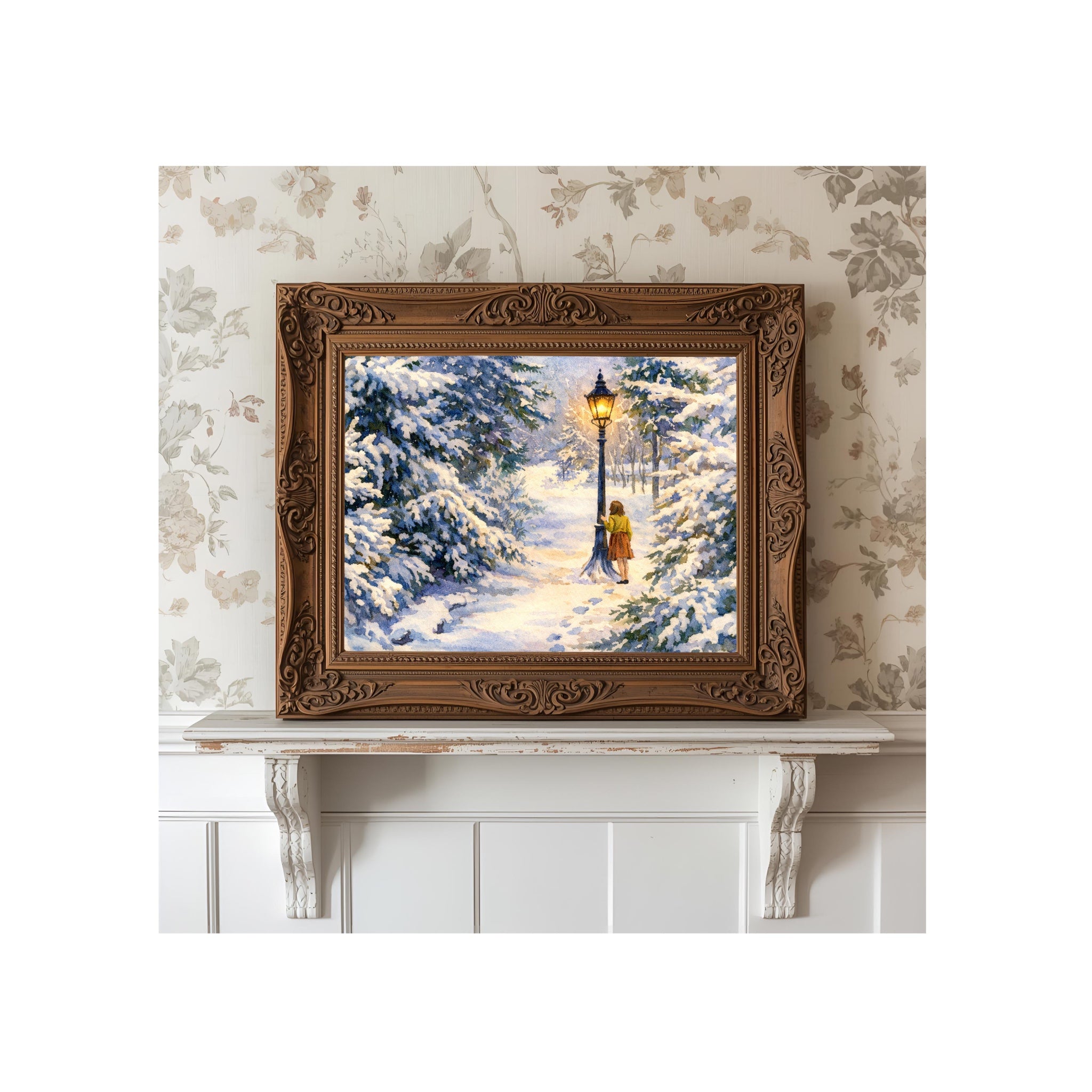 Lucy at the Lamppost Art Print Fantasy Storybook Watercolor Painting Book Artwork C.S. Lewis Wall Decor