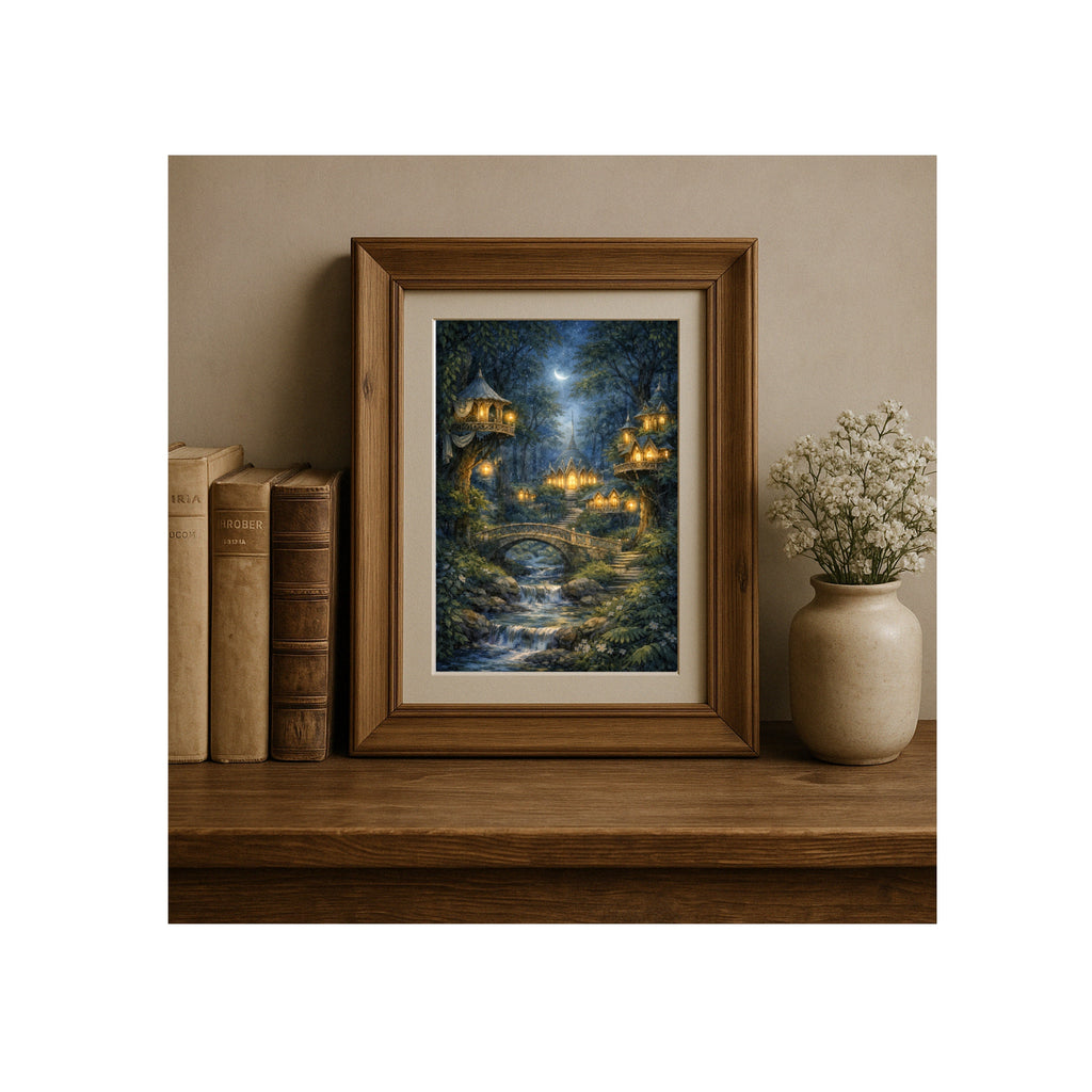 Lothlorien Art Print Elven Enchanted Forest Watercolor Painting Fantasy Book Artwork