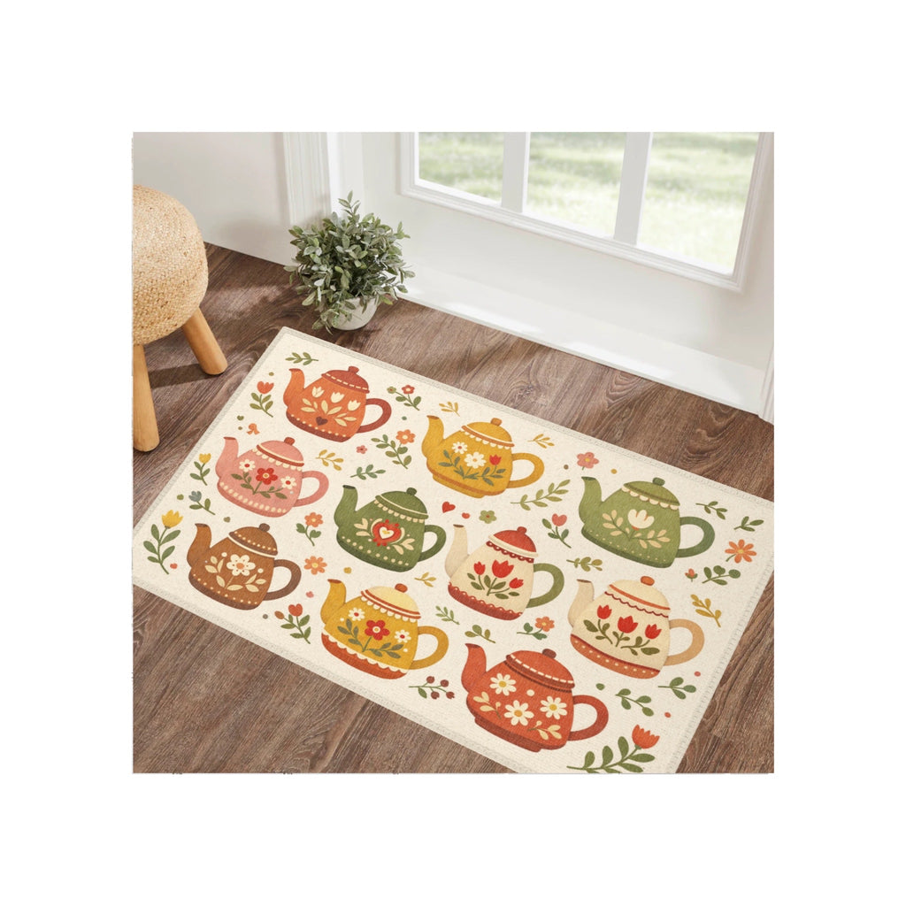 Scandinavian Folk-Art Teapot Accent Rug