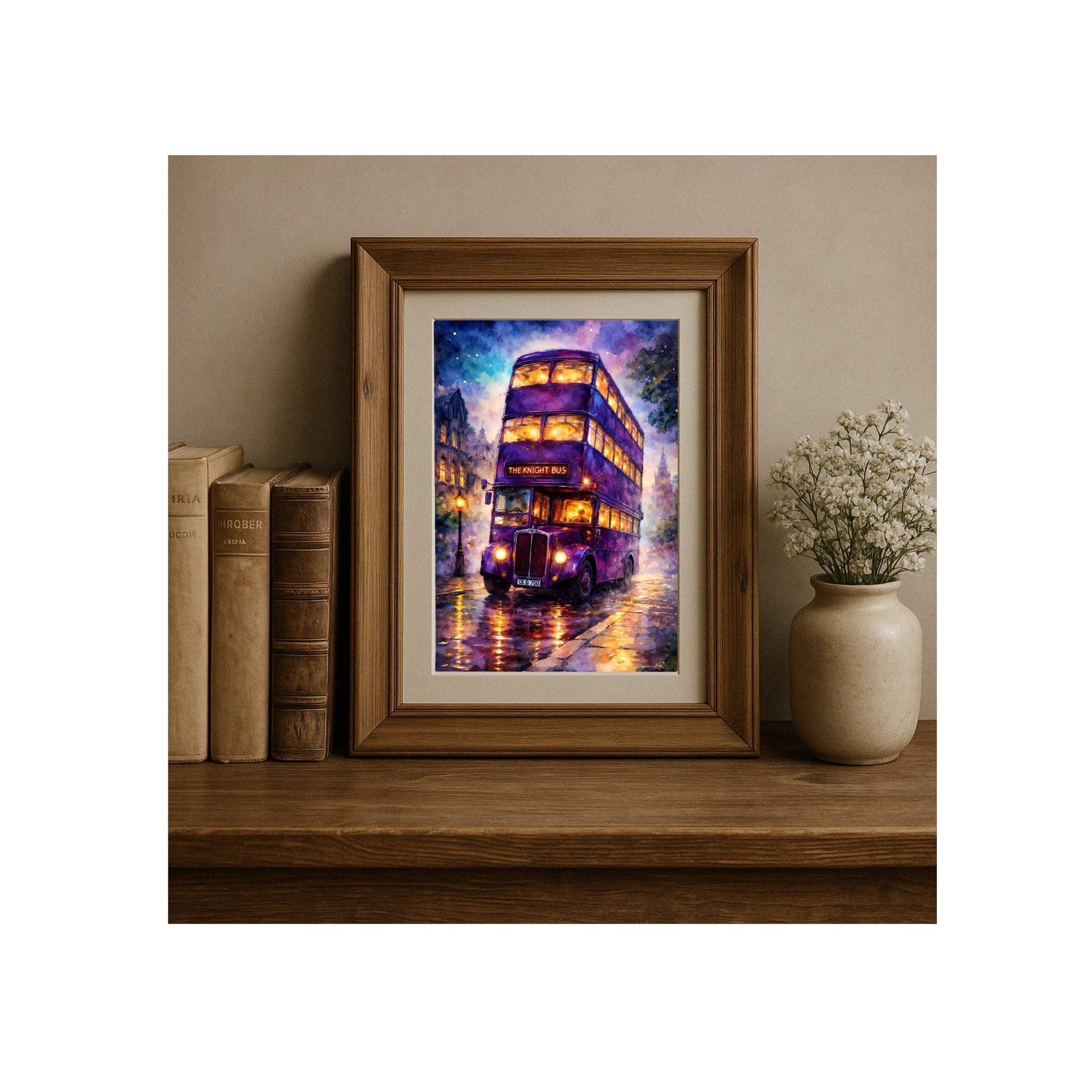 Magical Purple Bus Art Print Wizarding World Watercolor Painting Book Artwork Gallery Wall Decor