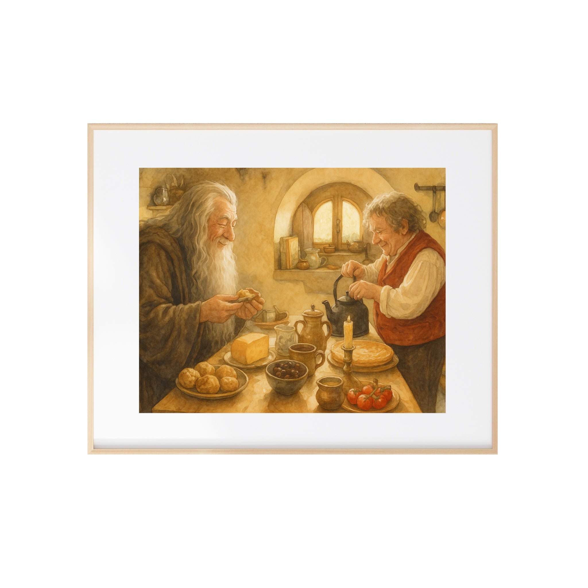 Teatime with a Wizard Art Print Friendship Watercolor Painting Fantasy Book Gallery Wall Kitchen Decor