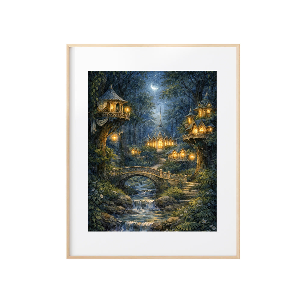 Lothlorien Art Print Elven Enchanted Forest Watercolor Painting Fantasy Book Artwork
