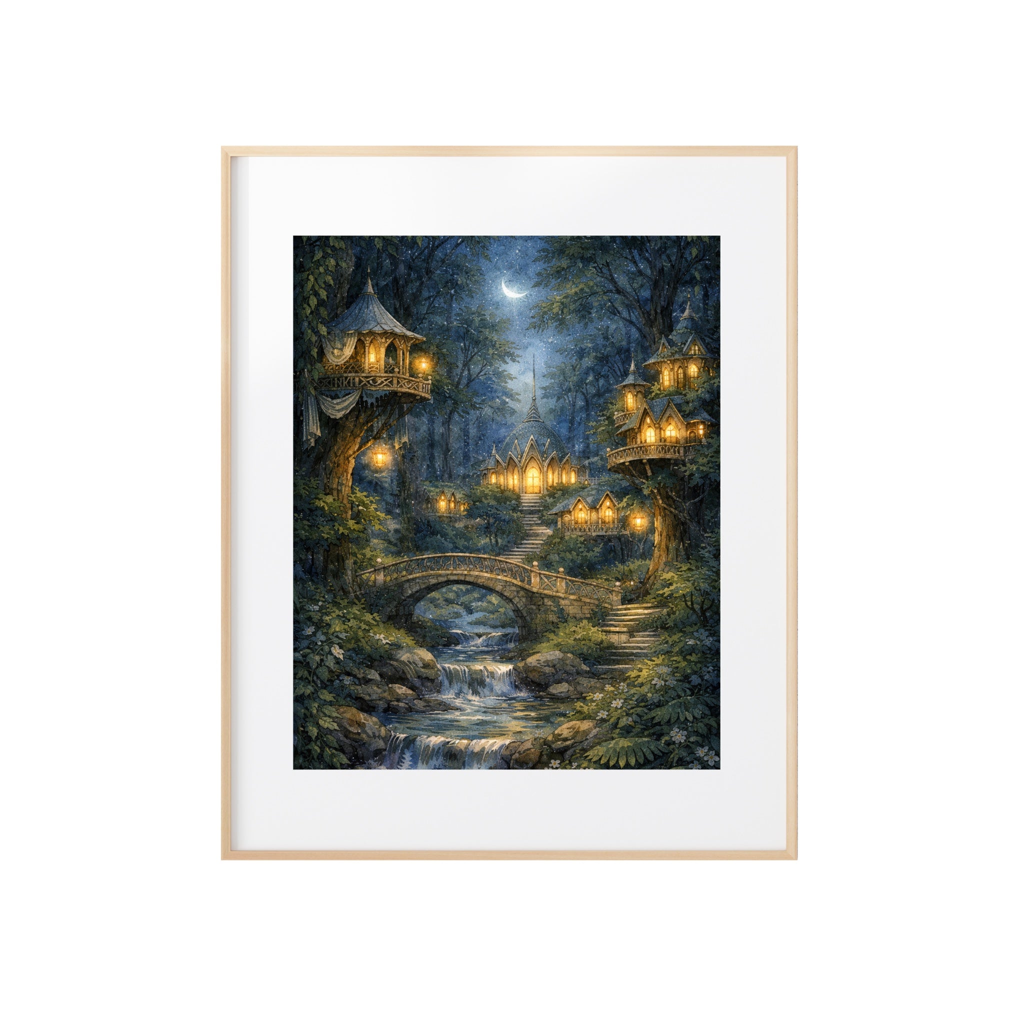 Lothlorien Art Print Elven Enchanted Forest Watercolor Painting Fantasy Book Artwork