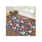 Scandinavian Floral Bird Art Accent Rug