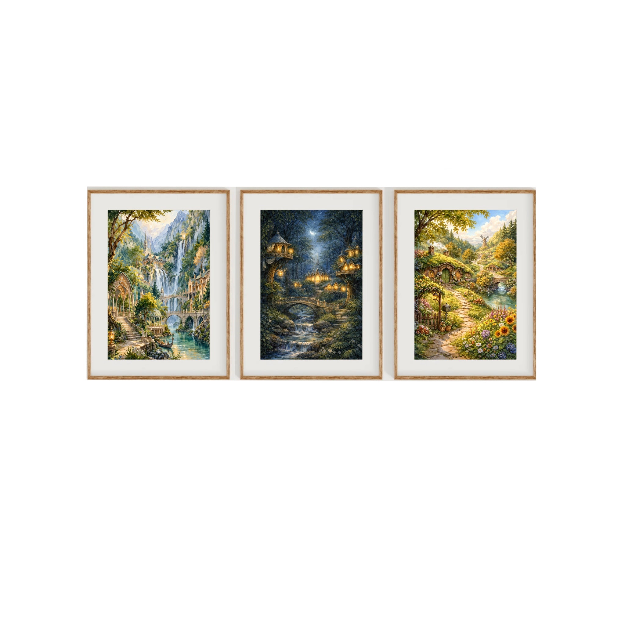 Lothlorien Art Print Elven Enchanted Forest Watercolor Painting Fantasy Book Artwork