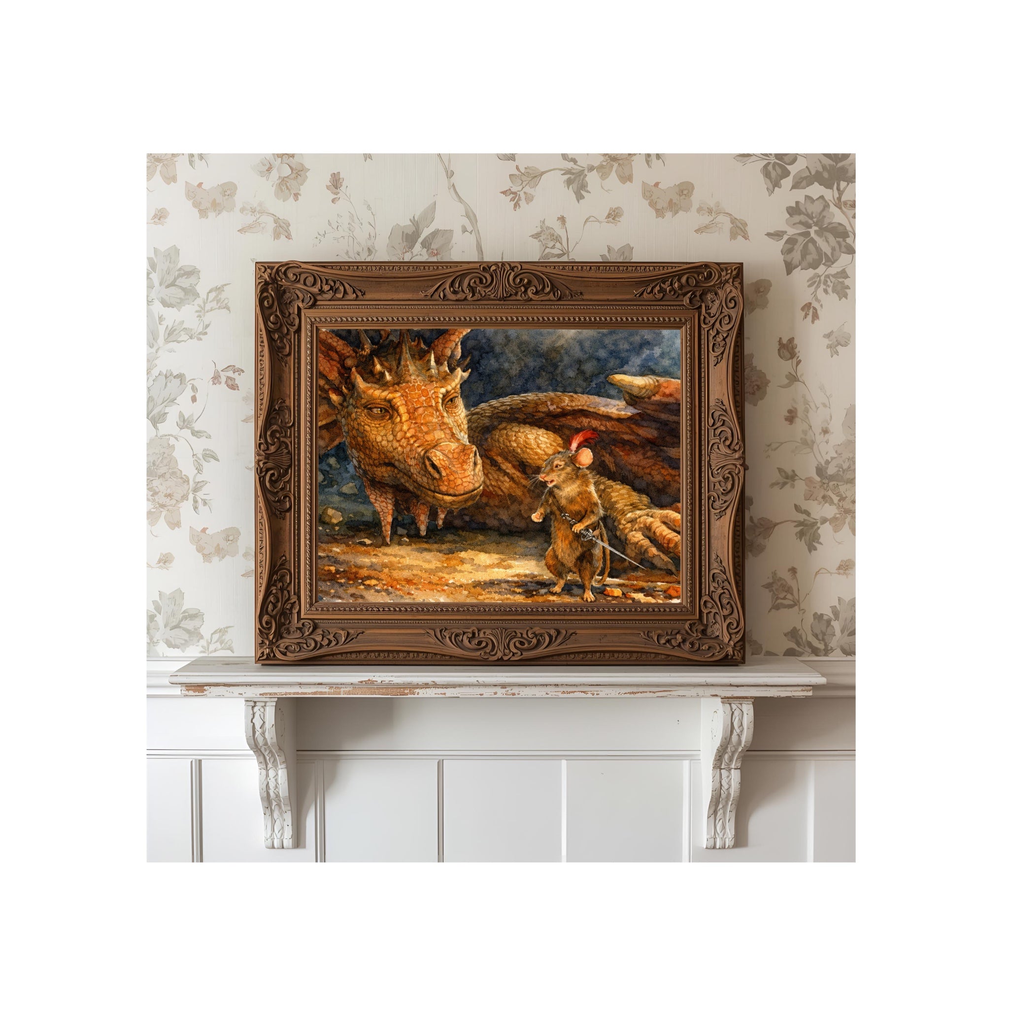 Dragon and Mouse Art Print Friendship Watercolor Painting Christian Book Artwork Children's Room Wall Decor