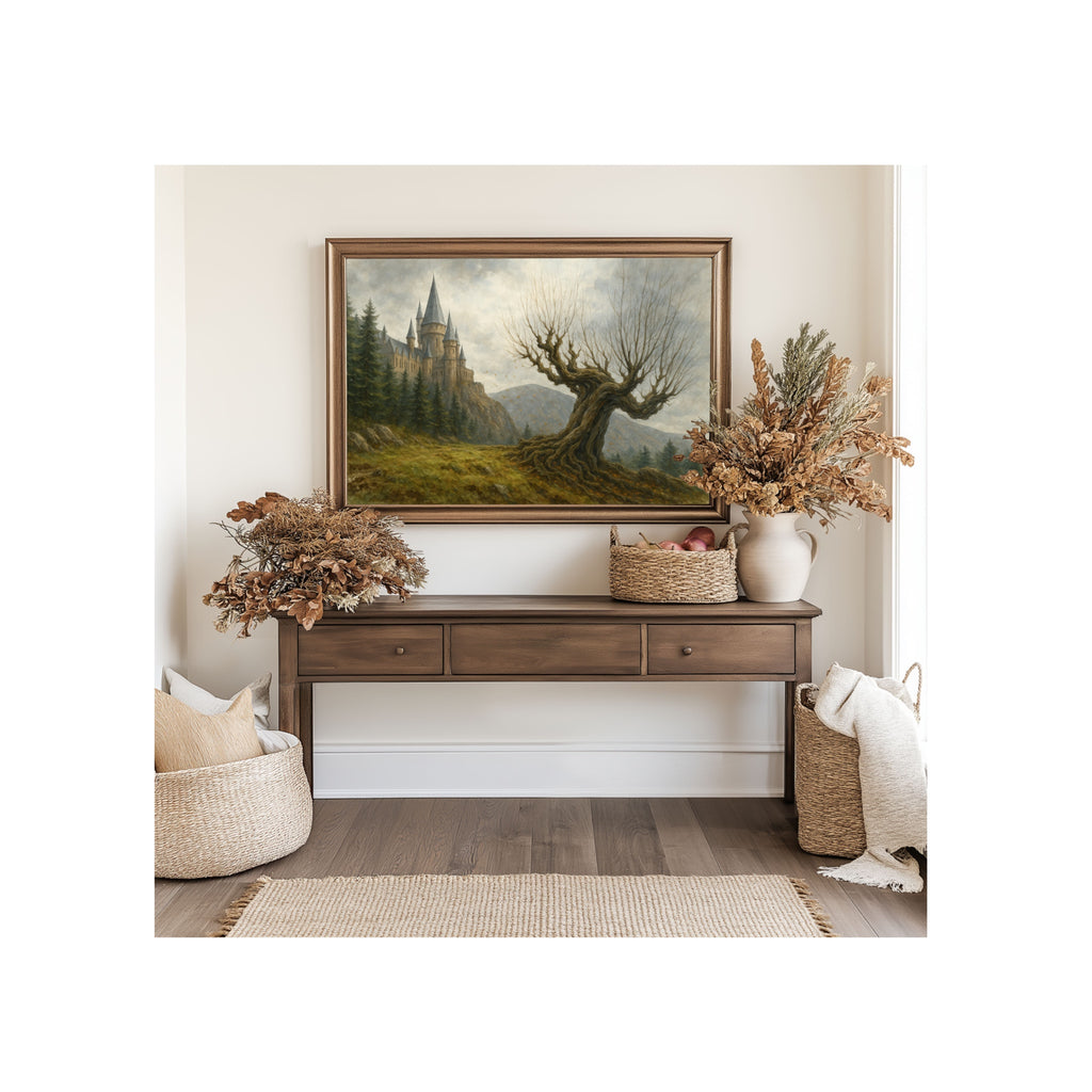 Magical Willow Tree Art Print Wizard World Watercolor Painting Book Gallery Wall Fantasy Decor