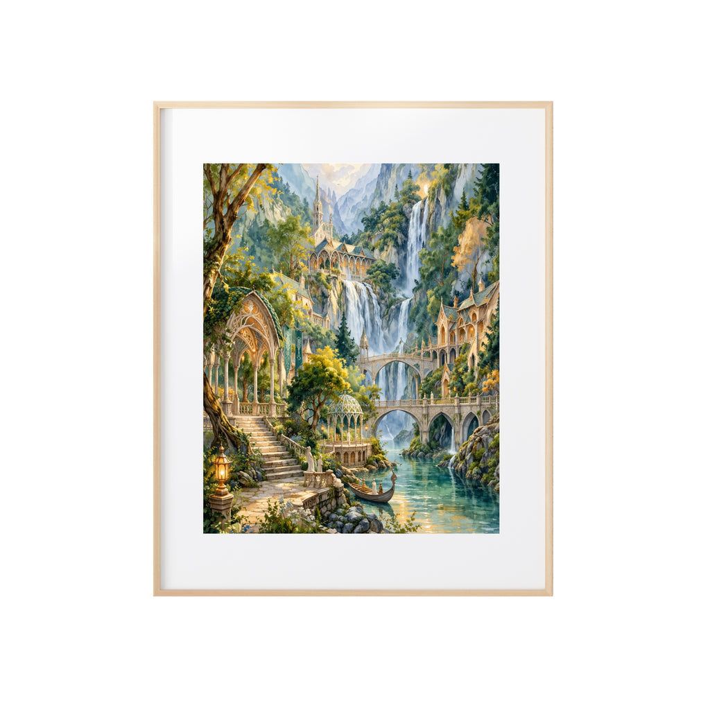 Rivendell Art Print Elven Refuge Watercolor Painting Fantasy Book Artwork