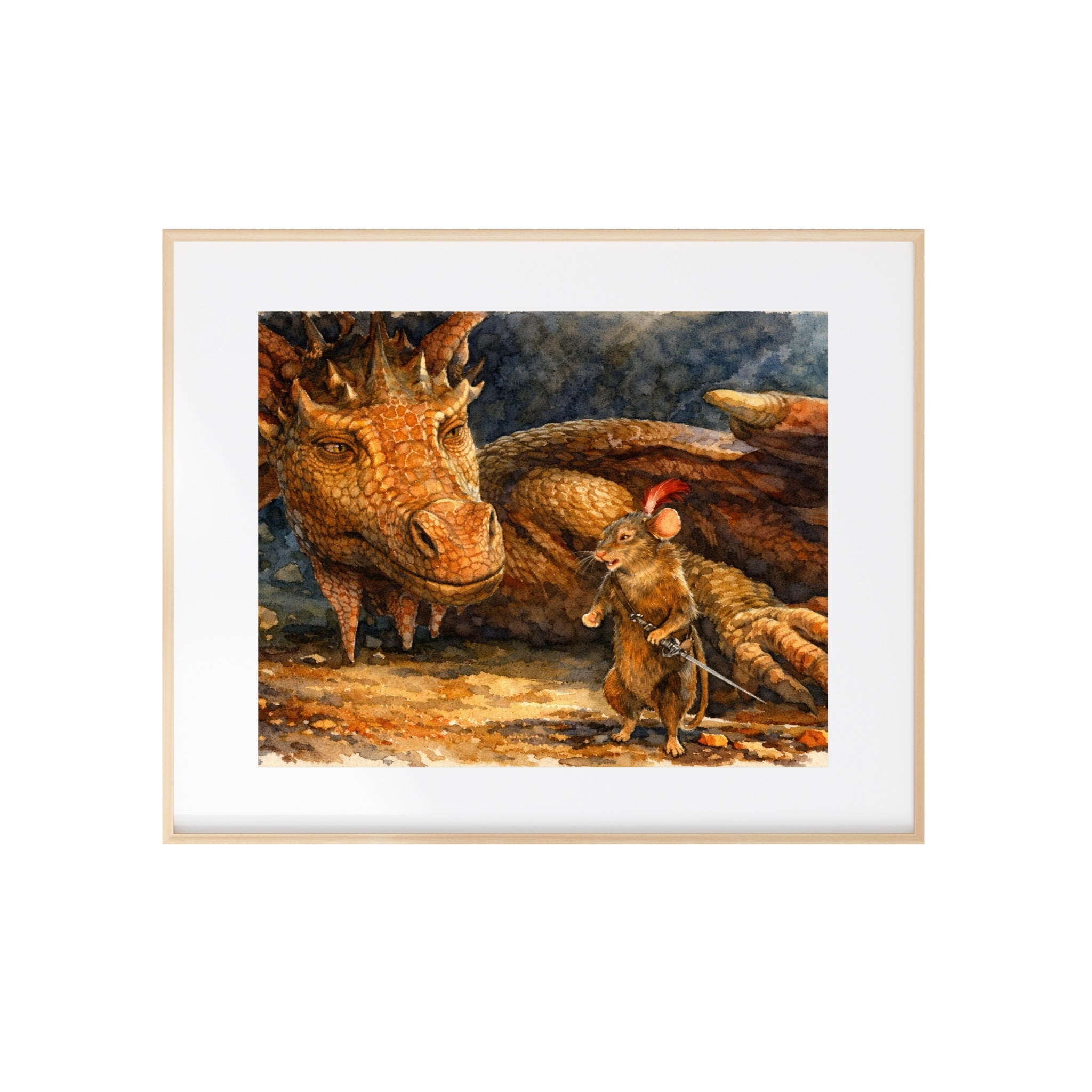 Dragon and Mouse Art Print Friendship Watercolor Painting Christian Book Artwork Children's Room Wall Decor
