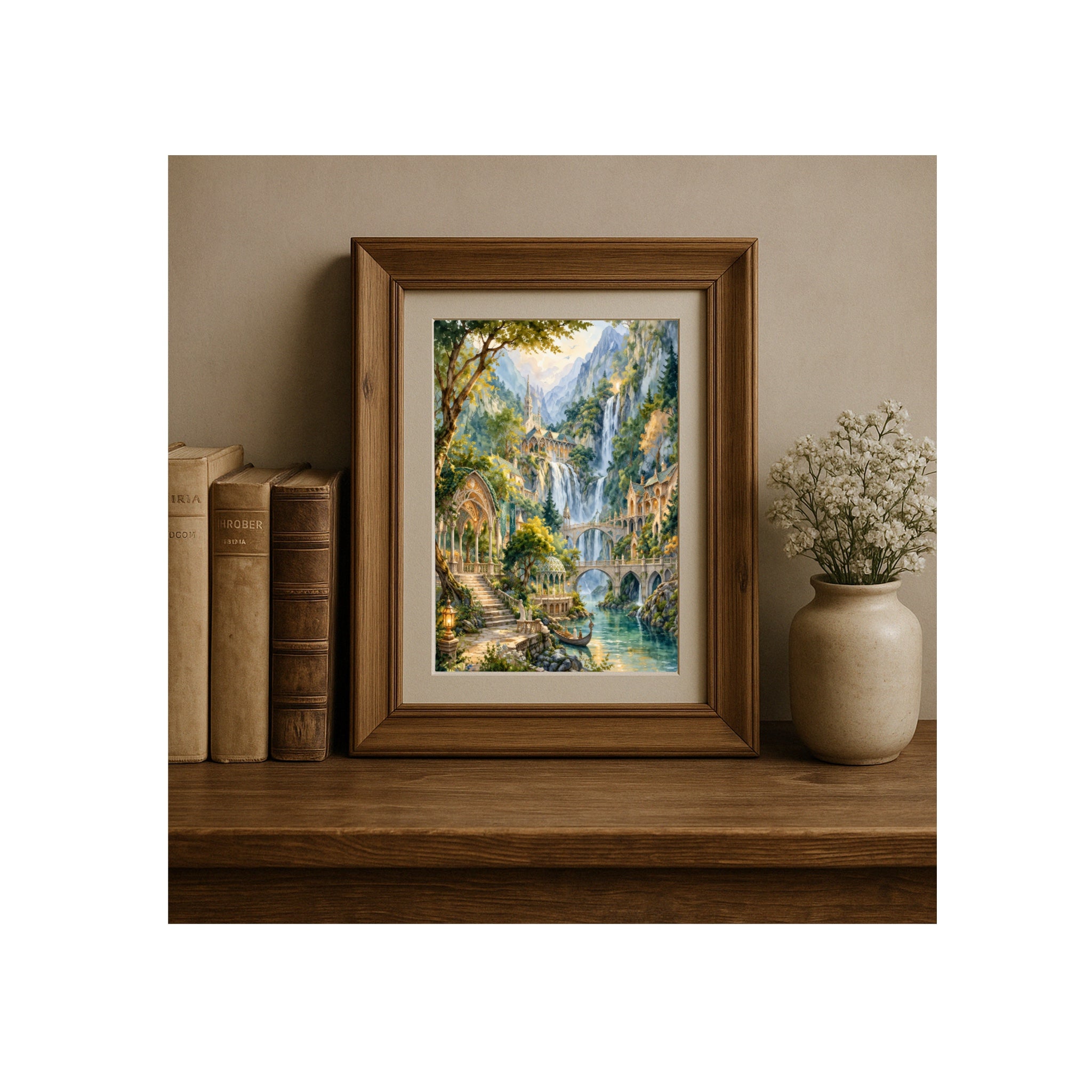 Rivendell Art Print Elven Refuge Watercolor Painting Fantasy Book Artwork