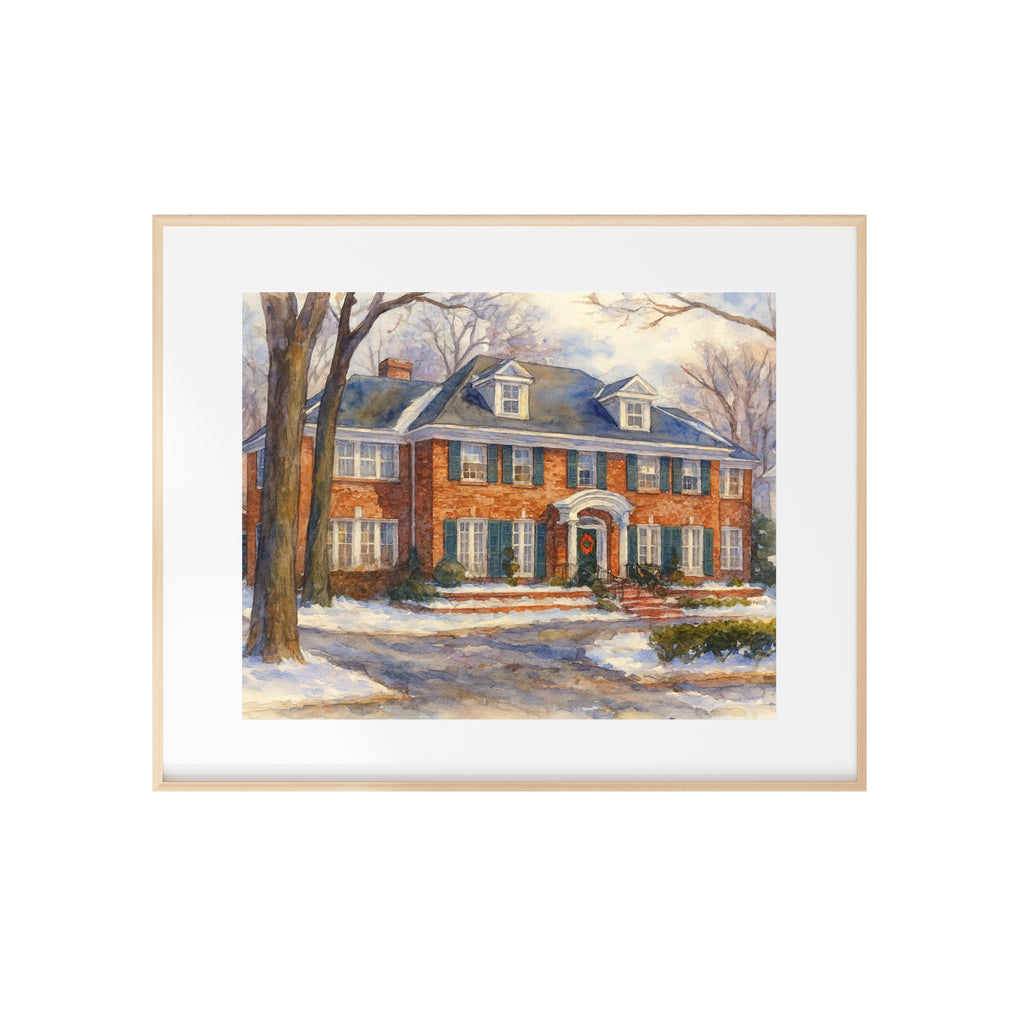 The McCallister's House Watercolor Painting Home Alone Art Print Christmas Wall Decor