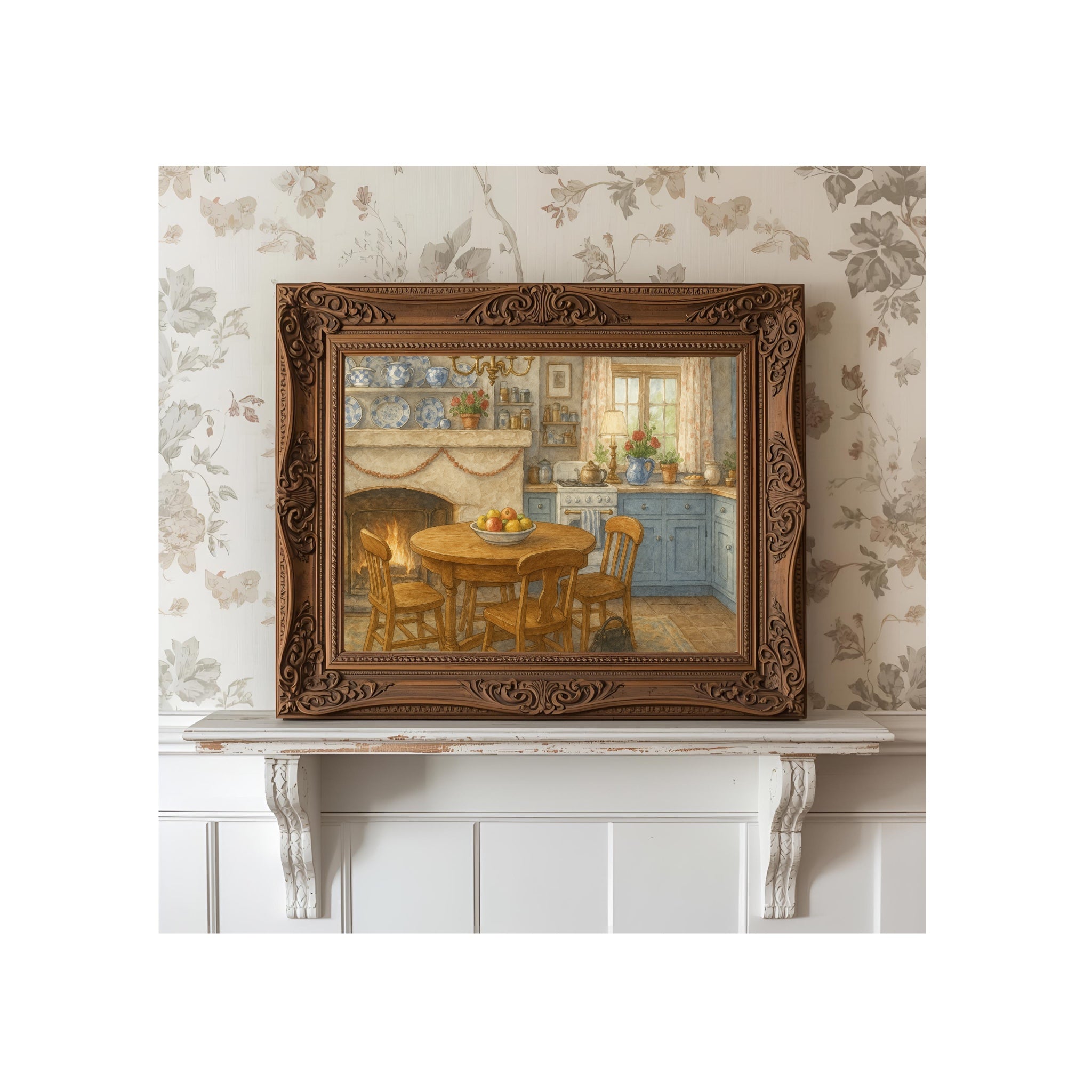 The Holiday Kitchen Watercolor Painting Rosehill Cottage Art Print