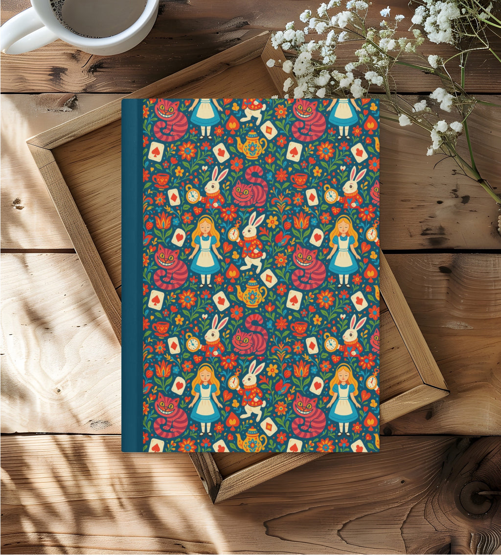 Alice in Wonderland Navy Hardcover Lined Notebook with Lovely Matte Finish