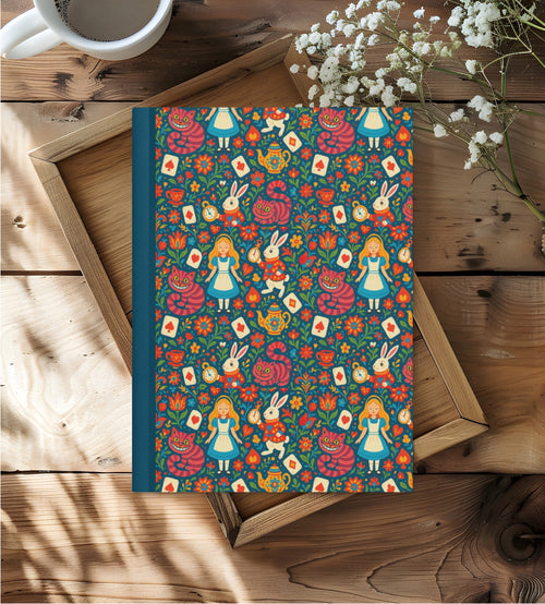 Alice in Wonderland Navy Hardcover Lined Notebook with Lovely Matte Finish