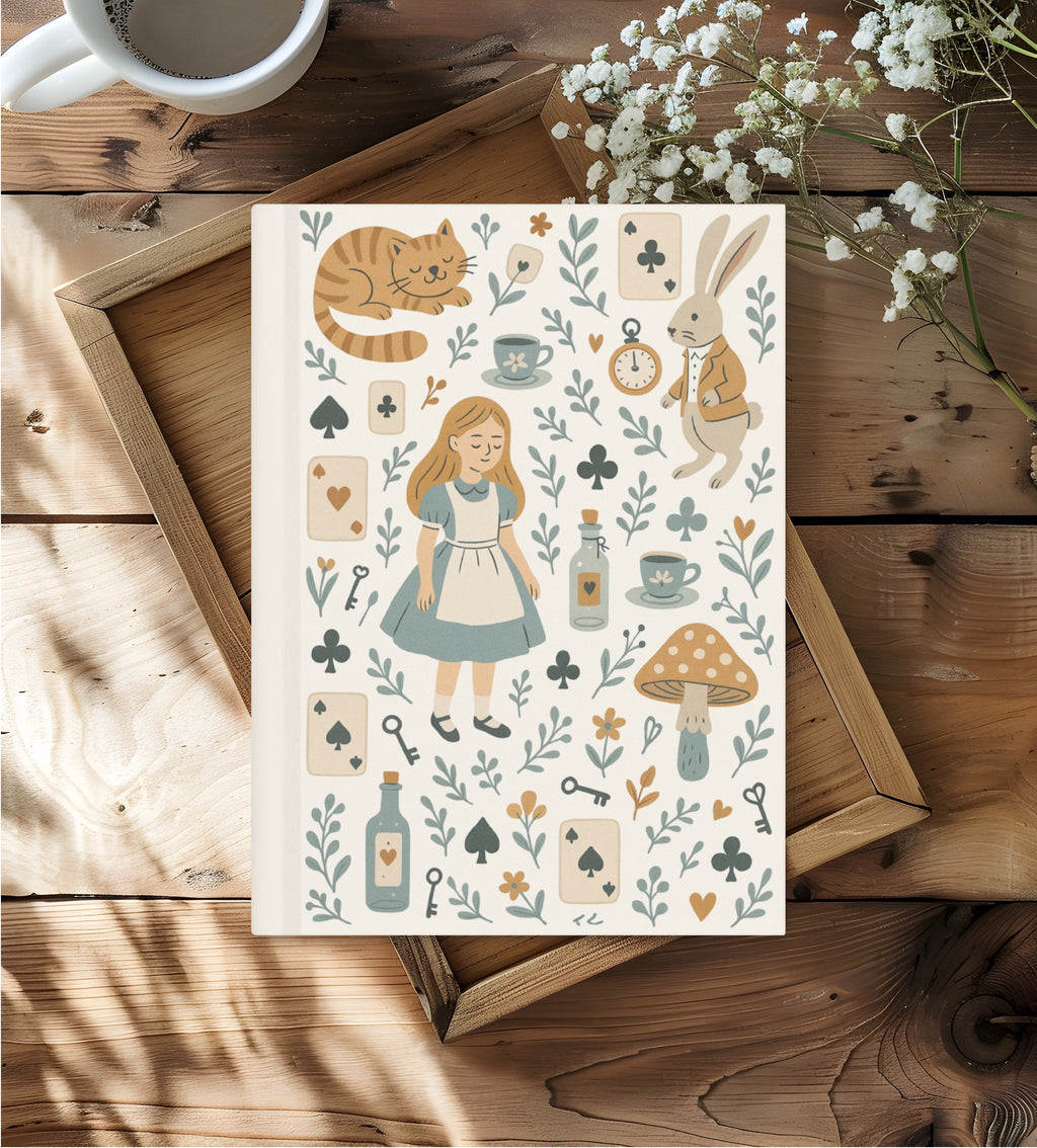 Alice in Wonderland Cream Hardcover Lined Notebook with Lovely Matter Finish