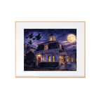 Salem's Favorite Witch Sisters Art Print Halloween Night Watercolor Painting Flying Broomsticks and Full Moon Artwork Spooky Holiday Wall Decor