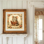 Little Mouse Reading Art Print Floral Storybook Illustration for Children's Room