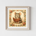 Little Mouse Reading Art Print Floral Storybook Illustration for Children's Room