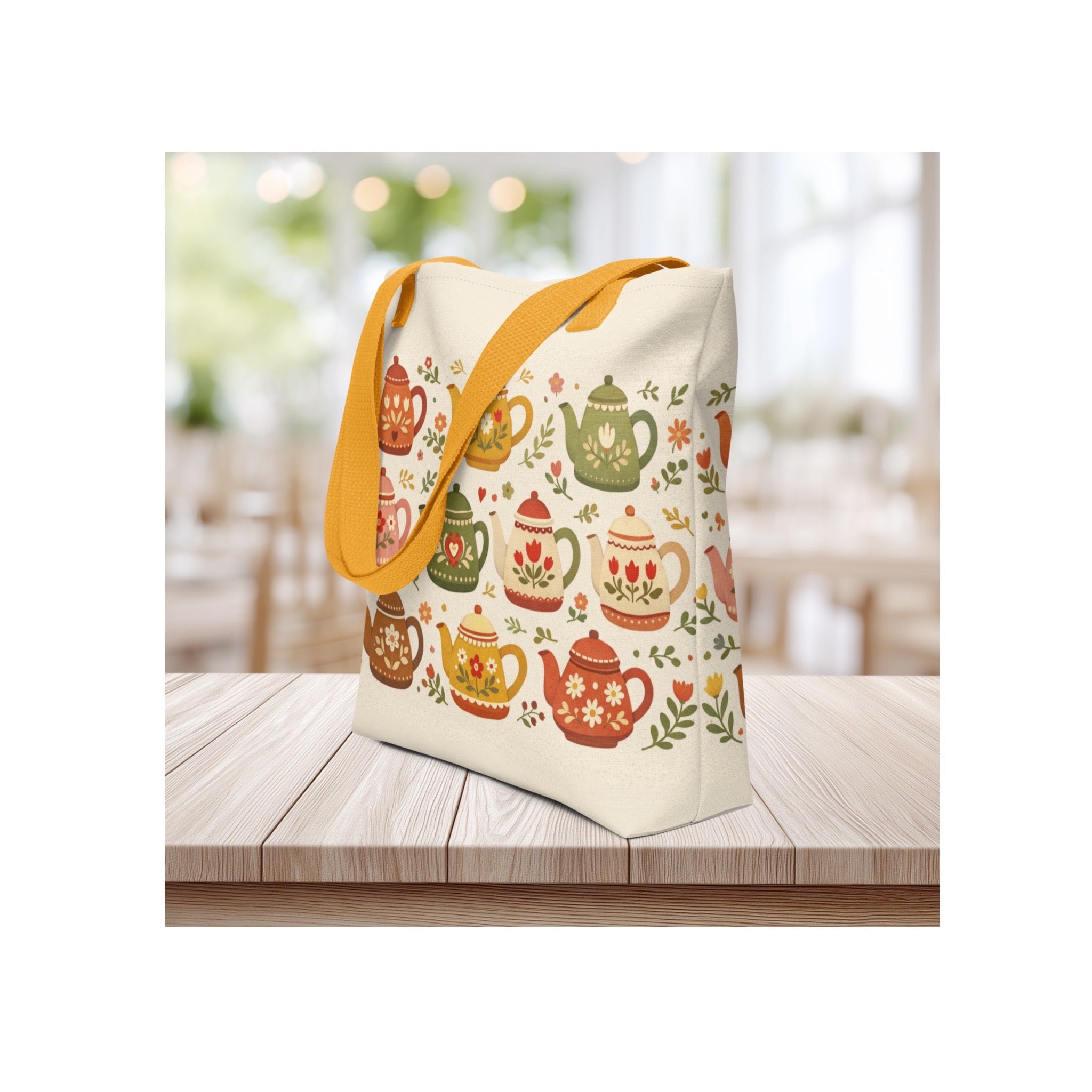 Teapot Folk Art Tote Bag