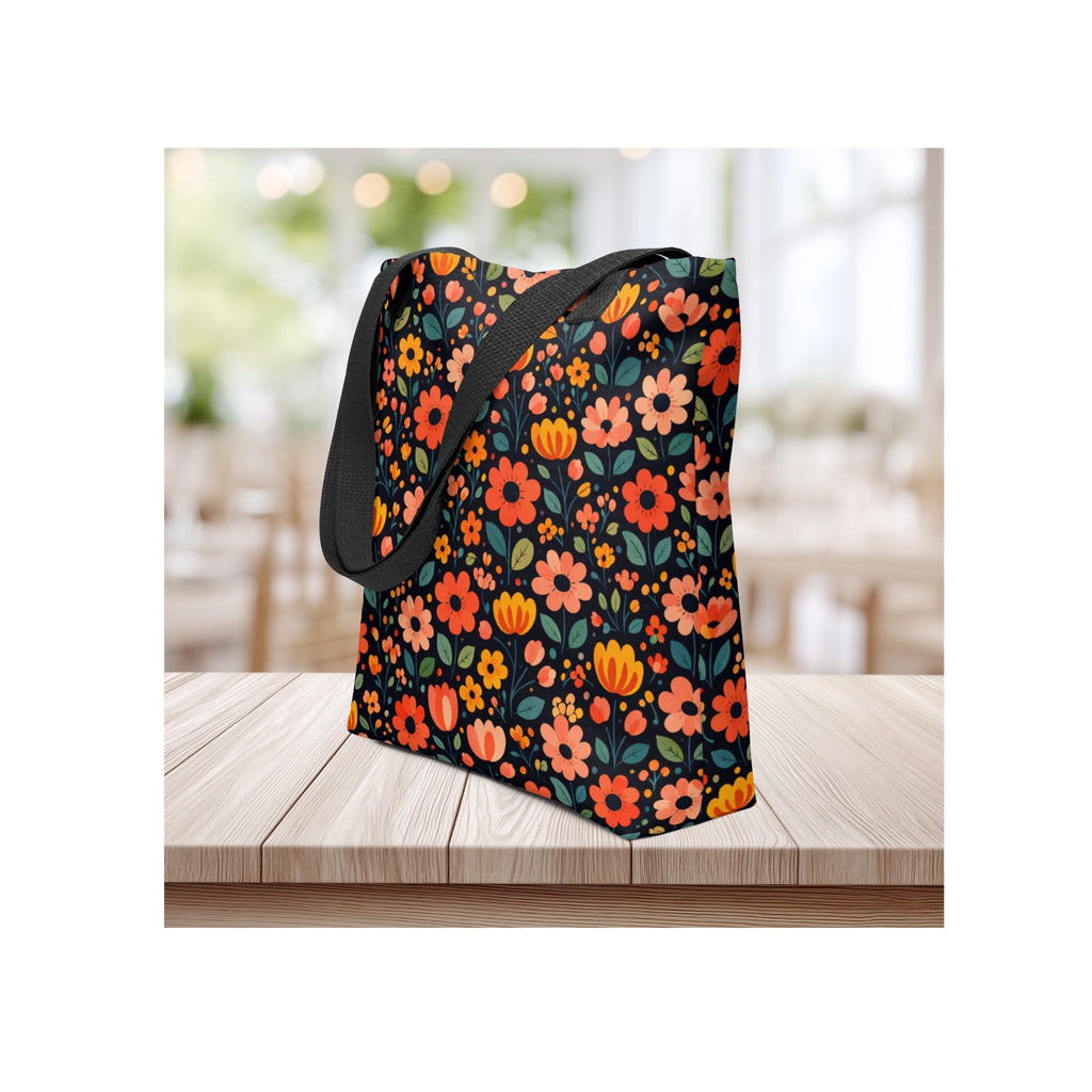 Black Floral Art Tote Bag
