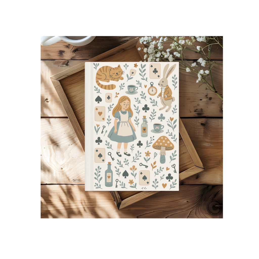 Alice in Wonderland Cream Hardcover Lined Notebook with Lovely Matter Finish