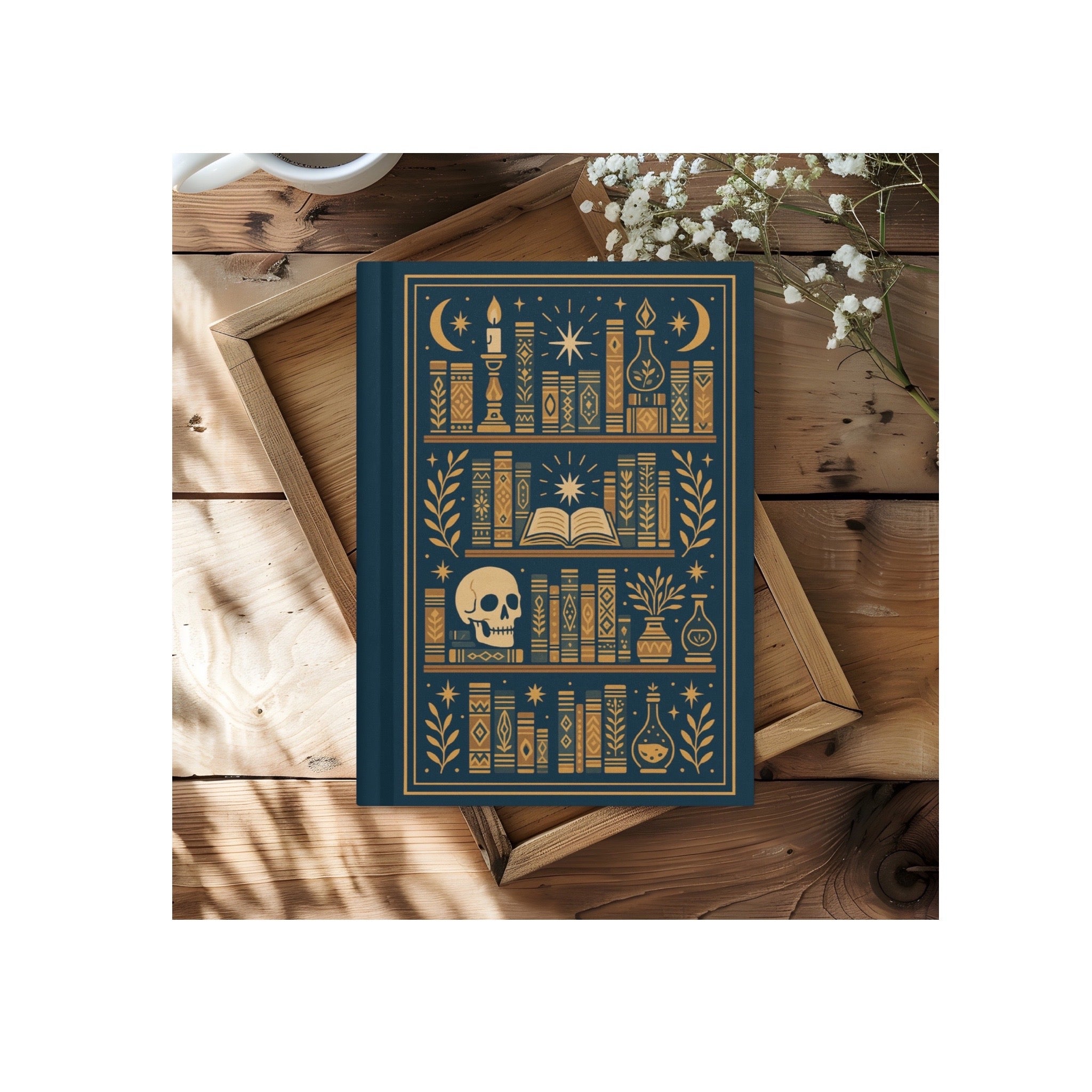 Dark Academia Bookshelf Hardcover Lined Journal with Lovely Matte Finish