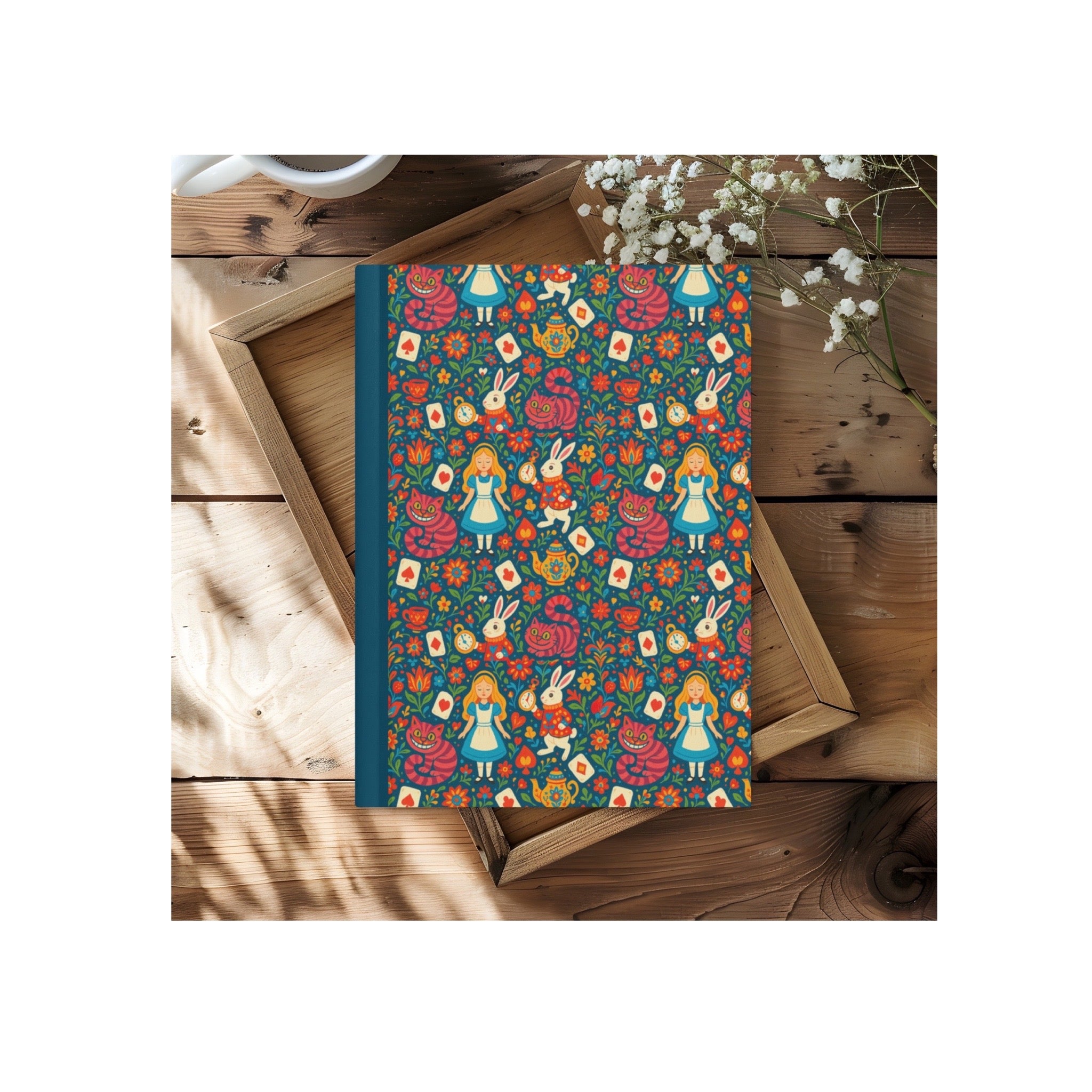 Alice in Wonderland Navy Hardcover Lined Notebook with Lovely Matte Finish