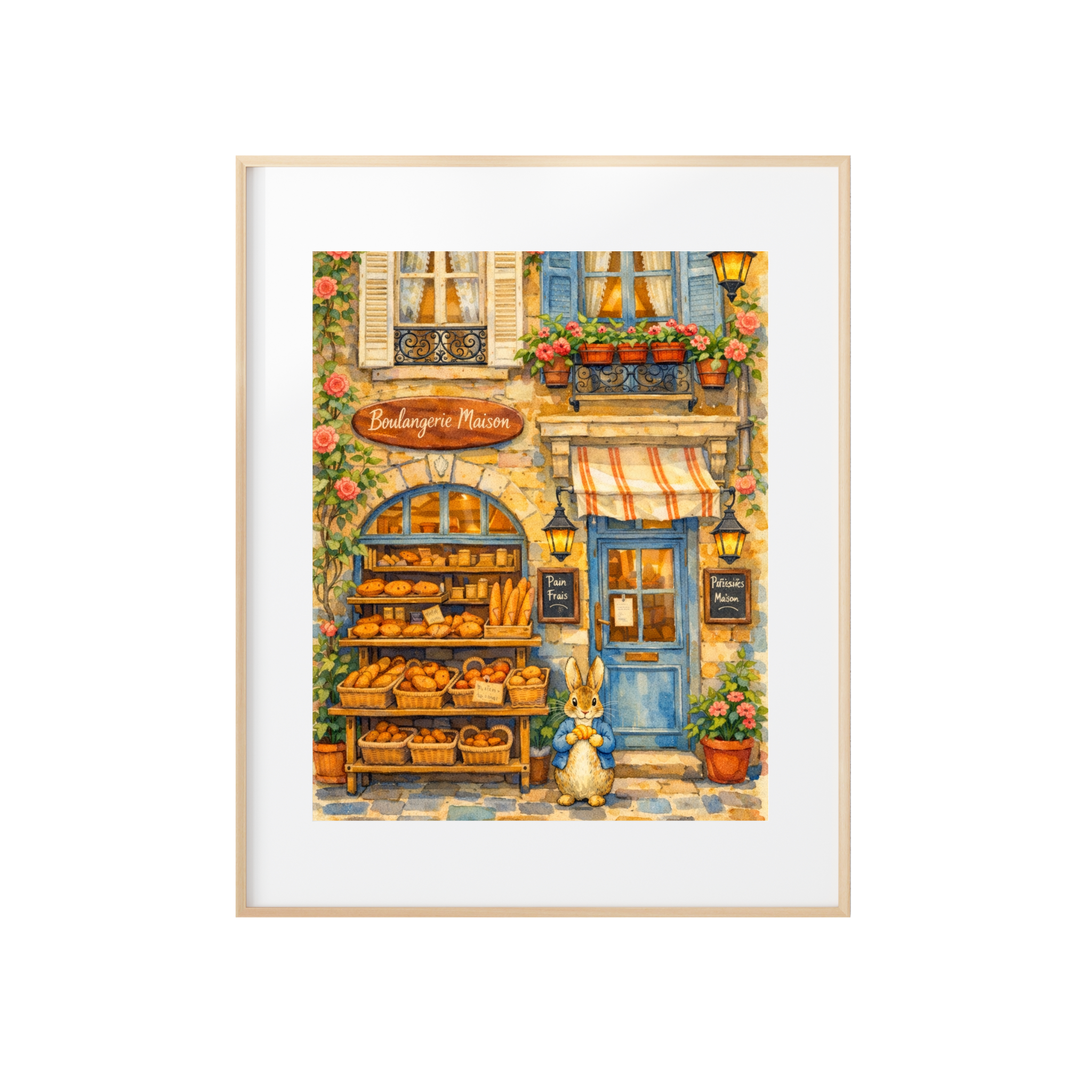 Peter Sneaks a Croissant Art Print Boulangerie Watercolor Painting Beatrix Potter Vintage Rabbit Illustration Kid's Room Artwork Nursery Decor Kitchen