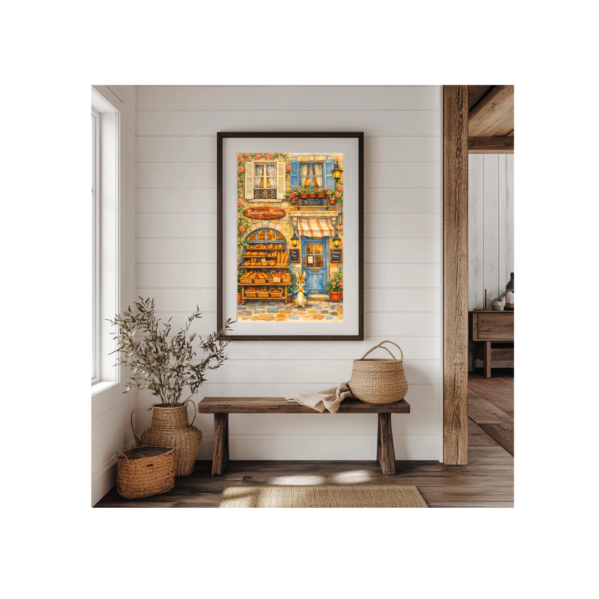 Peter Sneaks a Croissant Art Print Boulangerie Watercolor Painting Beatrix Potter Vintage Rabbit Illustration Kid's Room Artwork Nursery Decor Kitchen