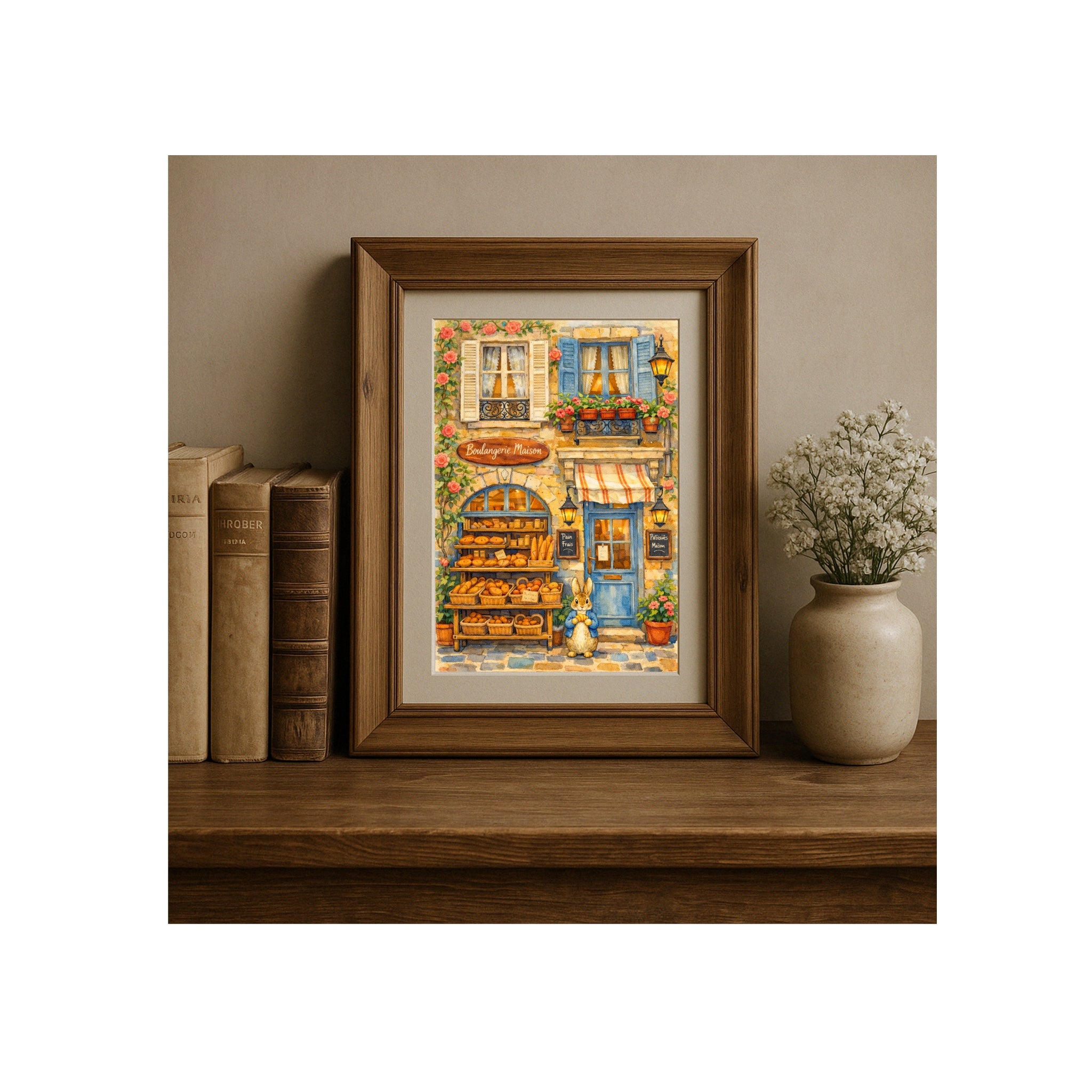 Peter Sneaks a Croissant Art Print Boulangerie Watercolor Painting Beatrix Potter Vintage Rabbit Illustration Kid's Room Artwork Nursery Decor Kitchen