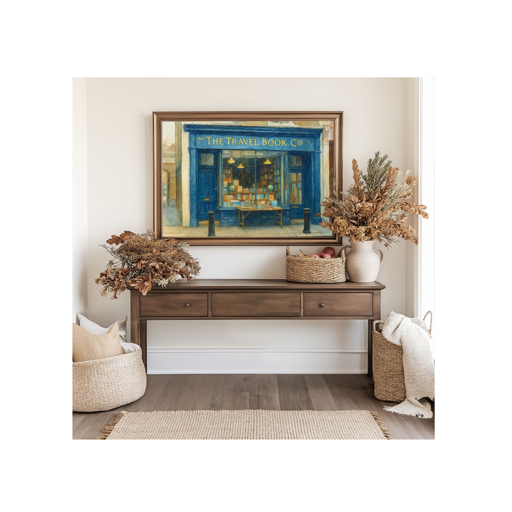 The Travel Book Art Print Notting Hill Watercolor Painting London Shop Front Artwork