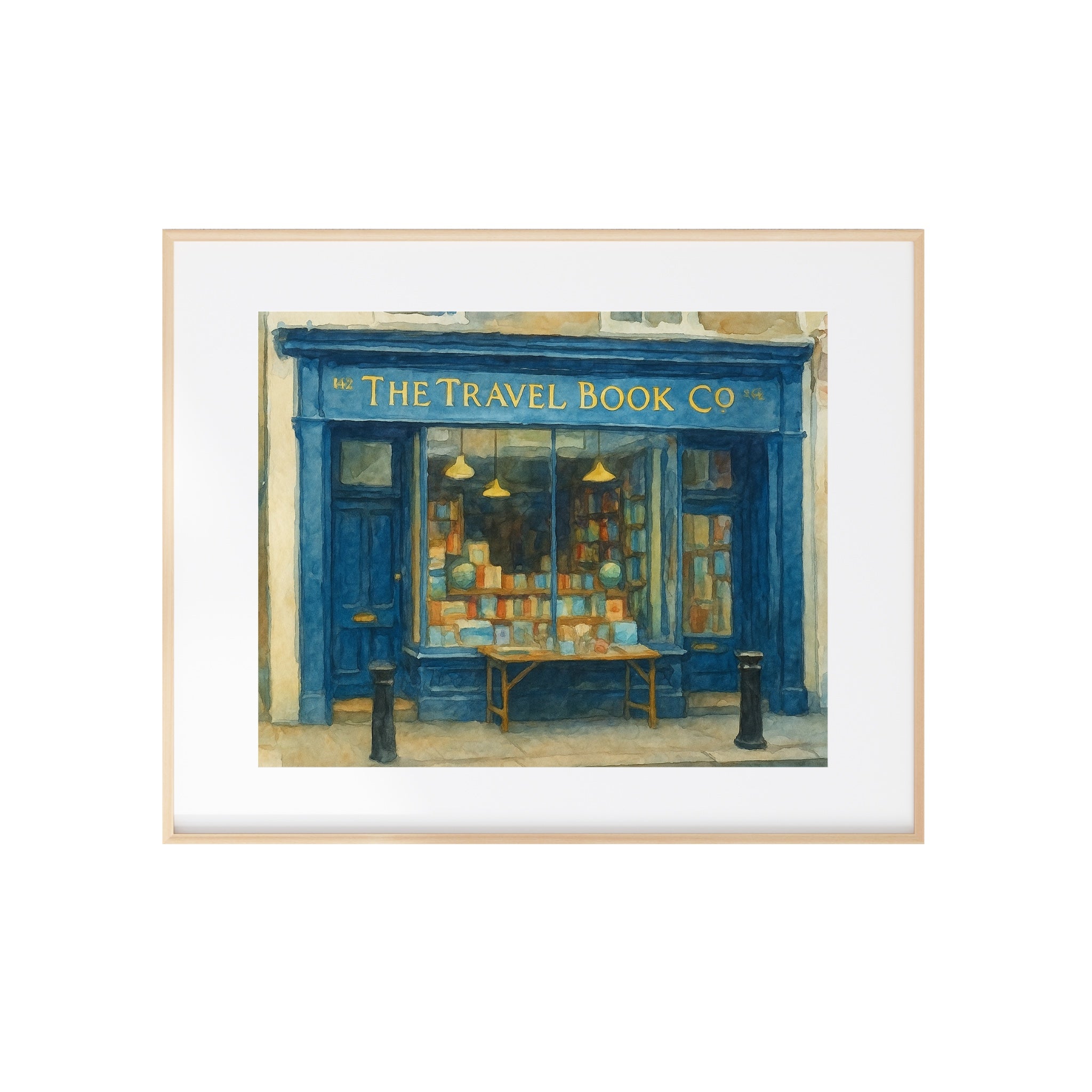 The Travel Book Art Print Notting Hill Watercolor Painting London Shop Front Artwork