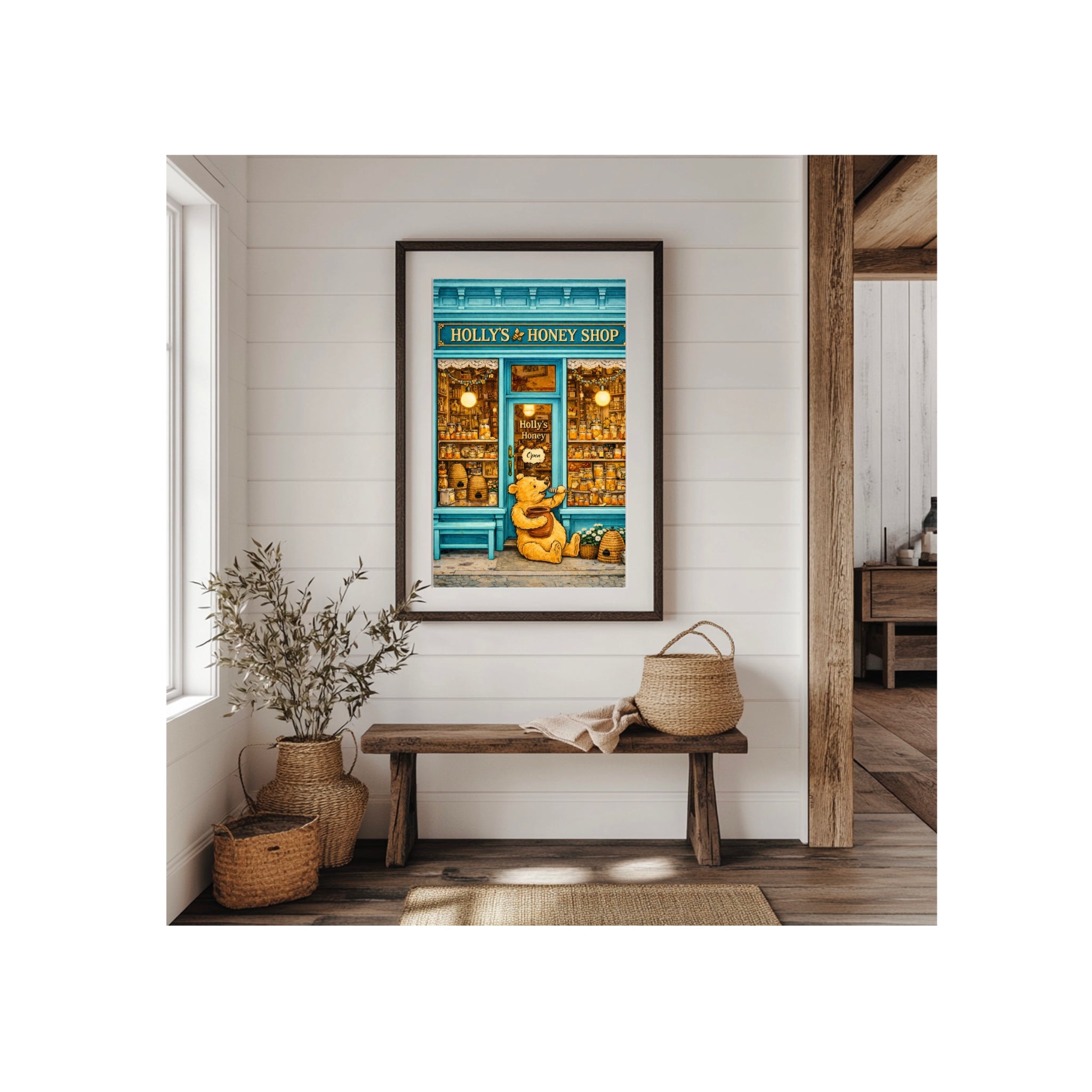 A Beloved Bear's Snack Art Print Holly's Honey Shop Illustration Kid's Room Gallery Wall Nursery Decor