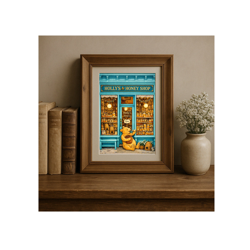A Beloved Bear's Snack Art Print Holly's Honey Shop Illustration Kid's Room Gallery Wall Nursery Decor