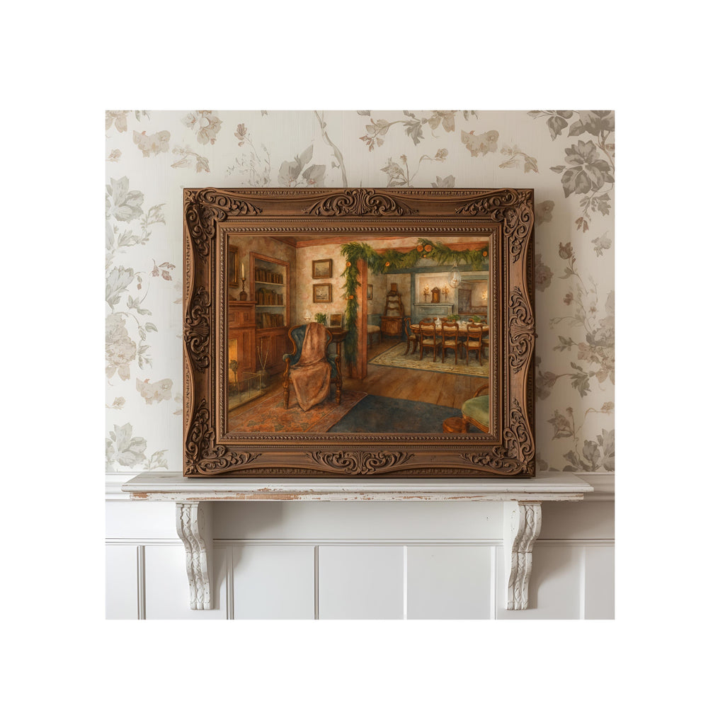 Little Women Living Room Art Print Louisa May Alcott Watercolor Painting Victorian Era Artwork Christmas Gallery Wall Decor