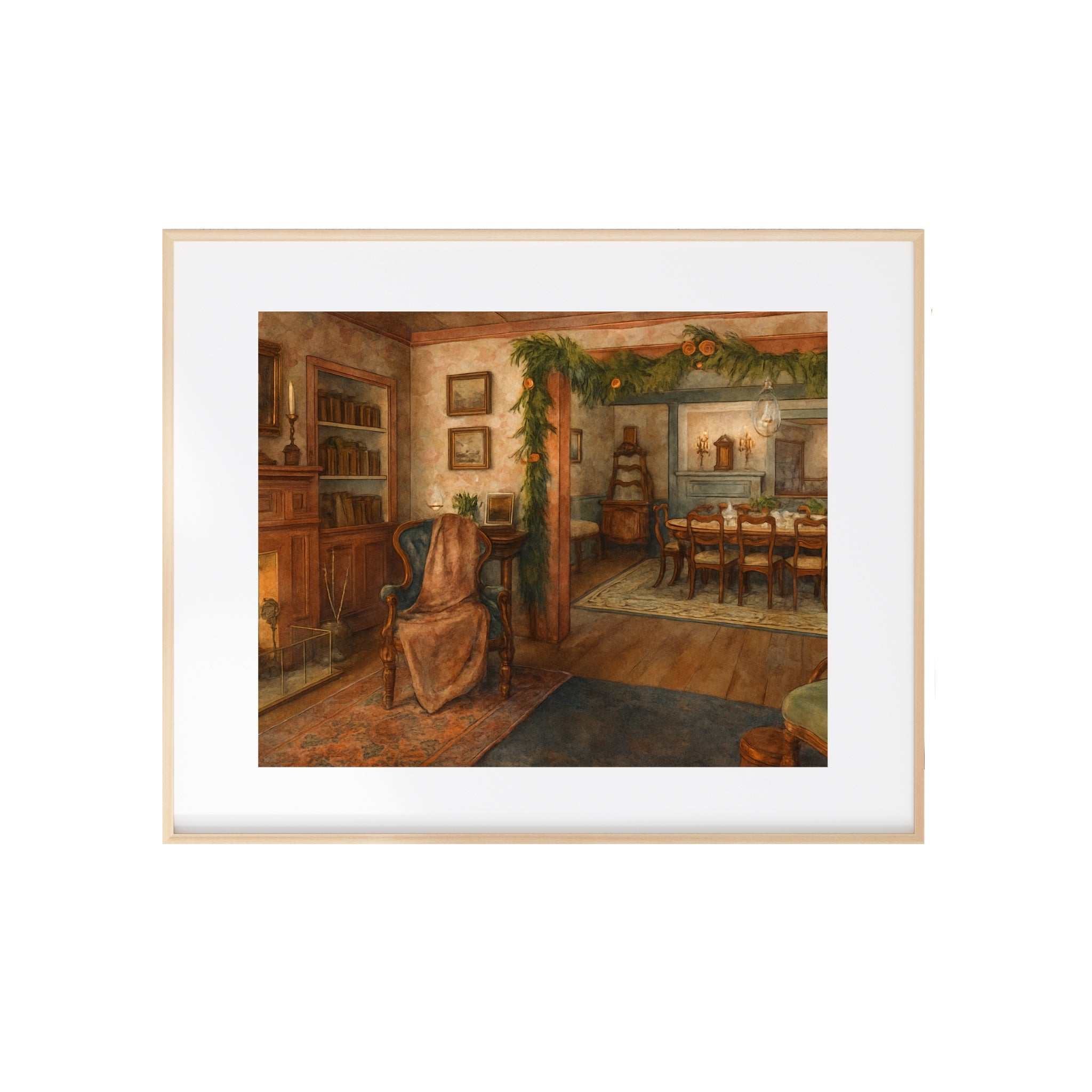 Little Women Living Room Art Print Louisa May Alcott Watercolor Painting Victorian Era Artwork Christmas Gallery Wall Decor