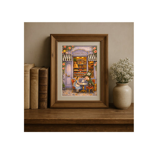 Alice in Wonderland Art Print Vintage Louis Caroll Book Illustration Style Artwork Teatime at Francoise Patisserie Gallery Wall Kid's Room and Nursery Decor
