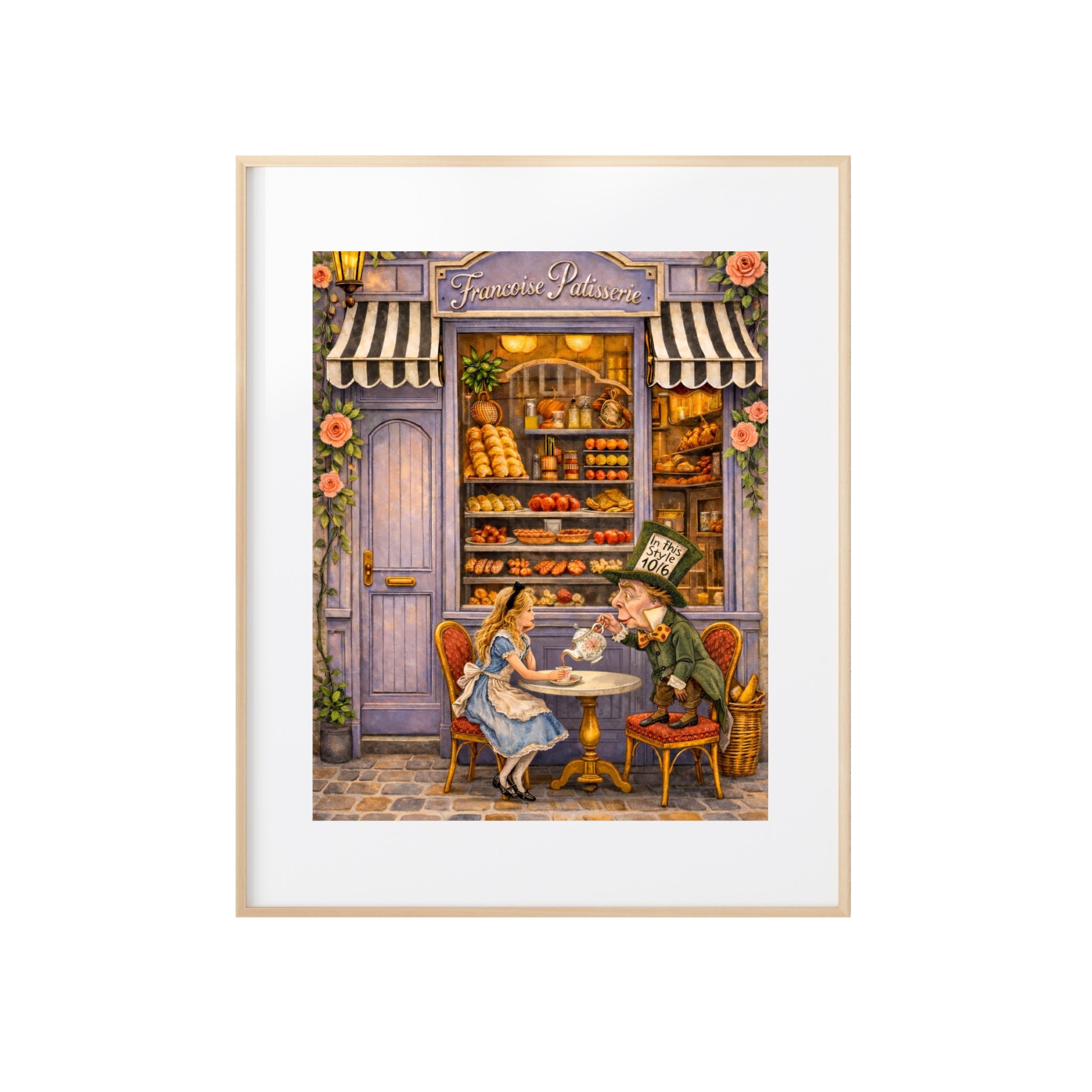 Alice in Wonderland Art Print Vintage Louis Caroll Book Illustration Style Artwork Teatime at Francoise Patisserie Gallery Wall Kid's Room and Nursery Decor